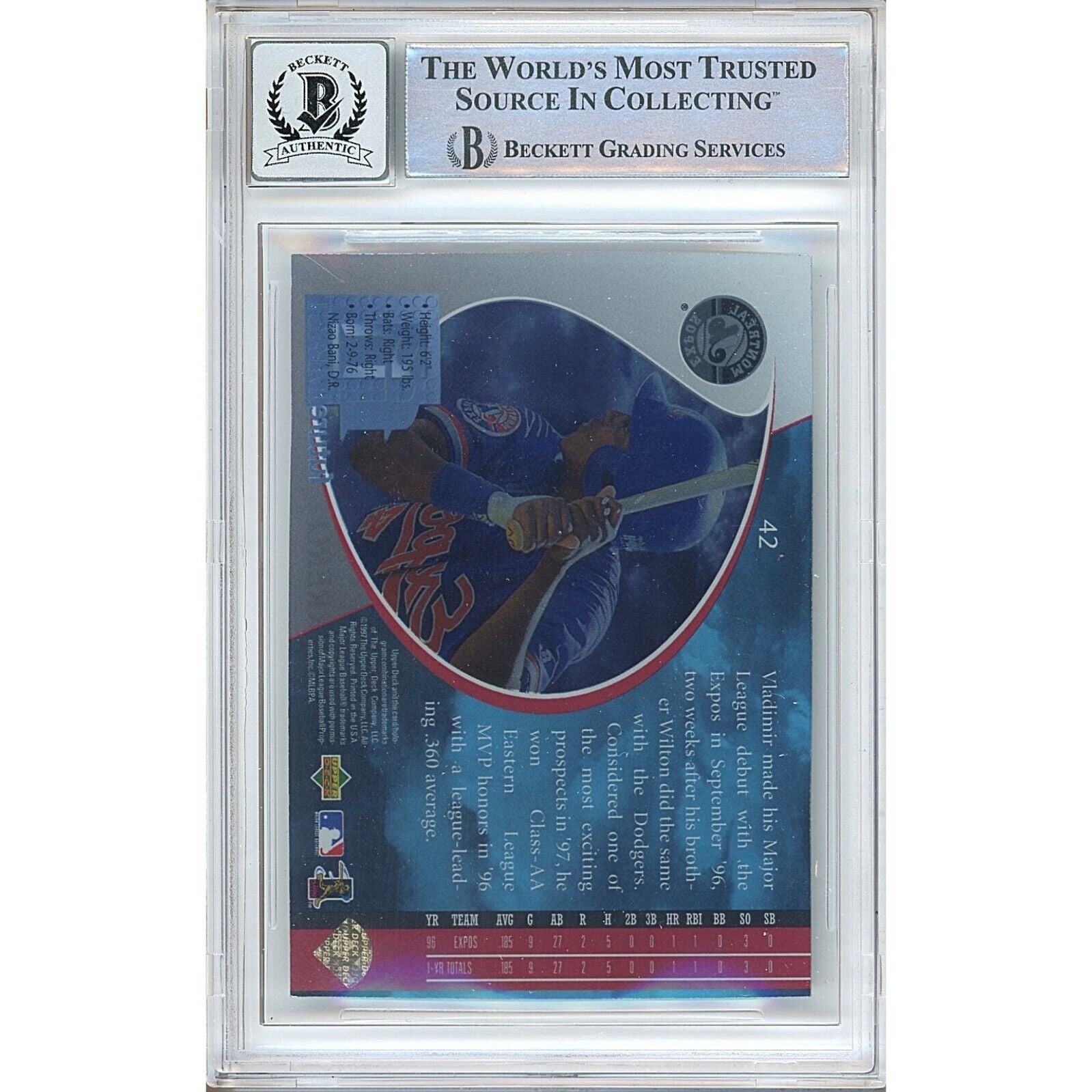 Vladimir Guerrero Montreal Expos trading card autograph – angled display – Beckett COA