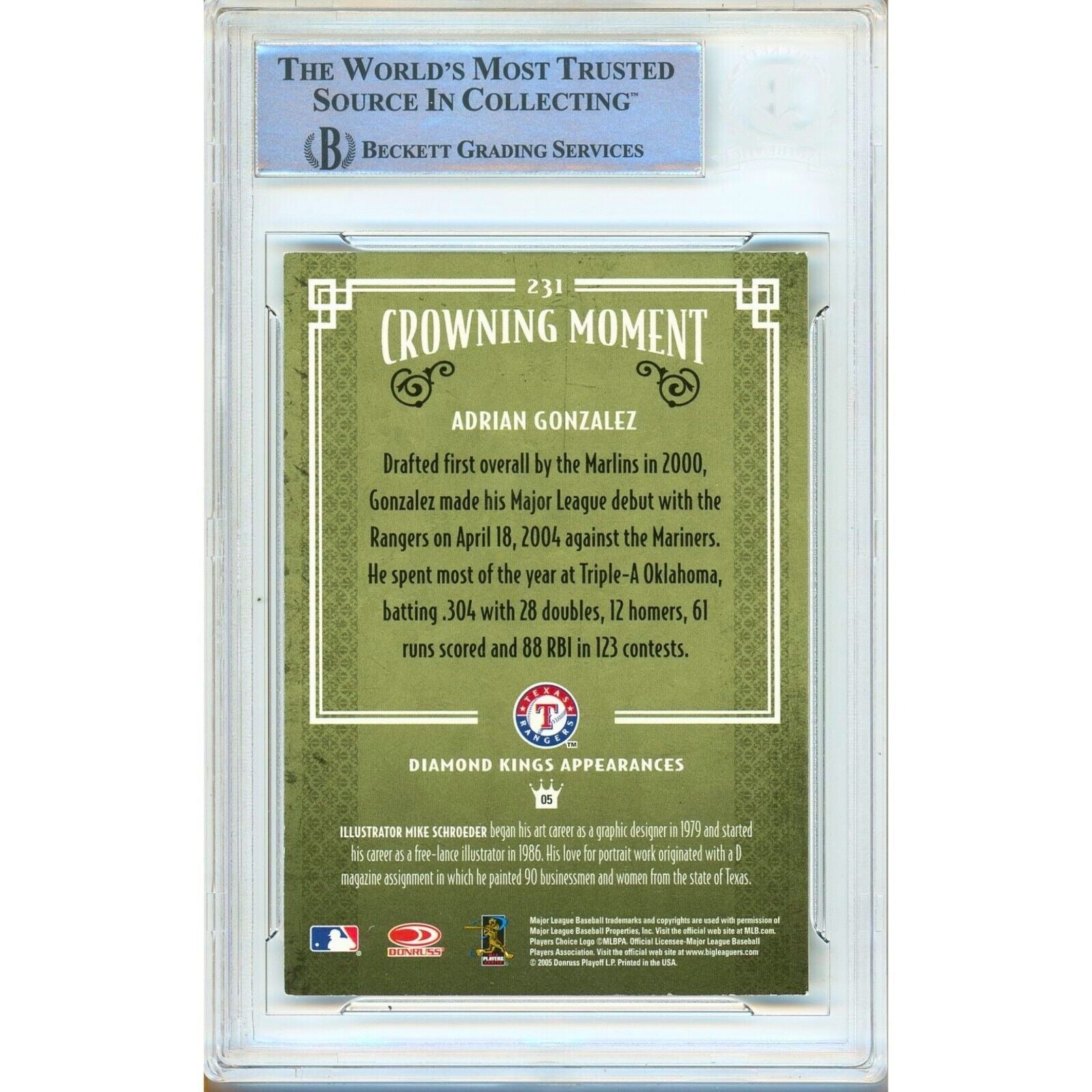 2005 #231 Adrian Gonzalez Texas Rangers Signed Trading Card – Beckett BAS