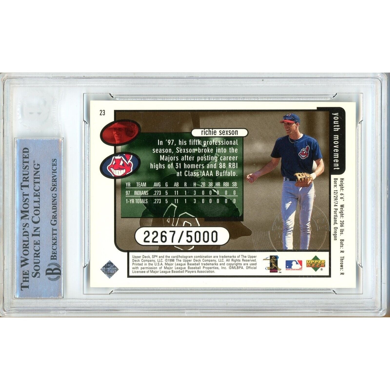 Richie Sexson Cleveland Indians auto trading card – authentication sticker – Beckett COA