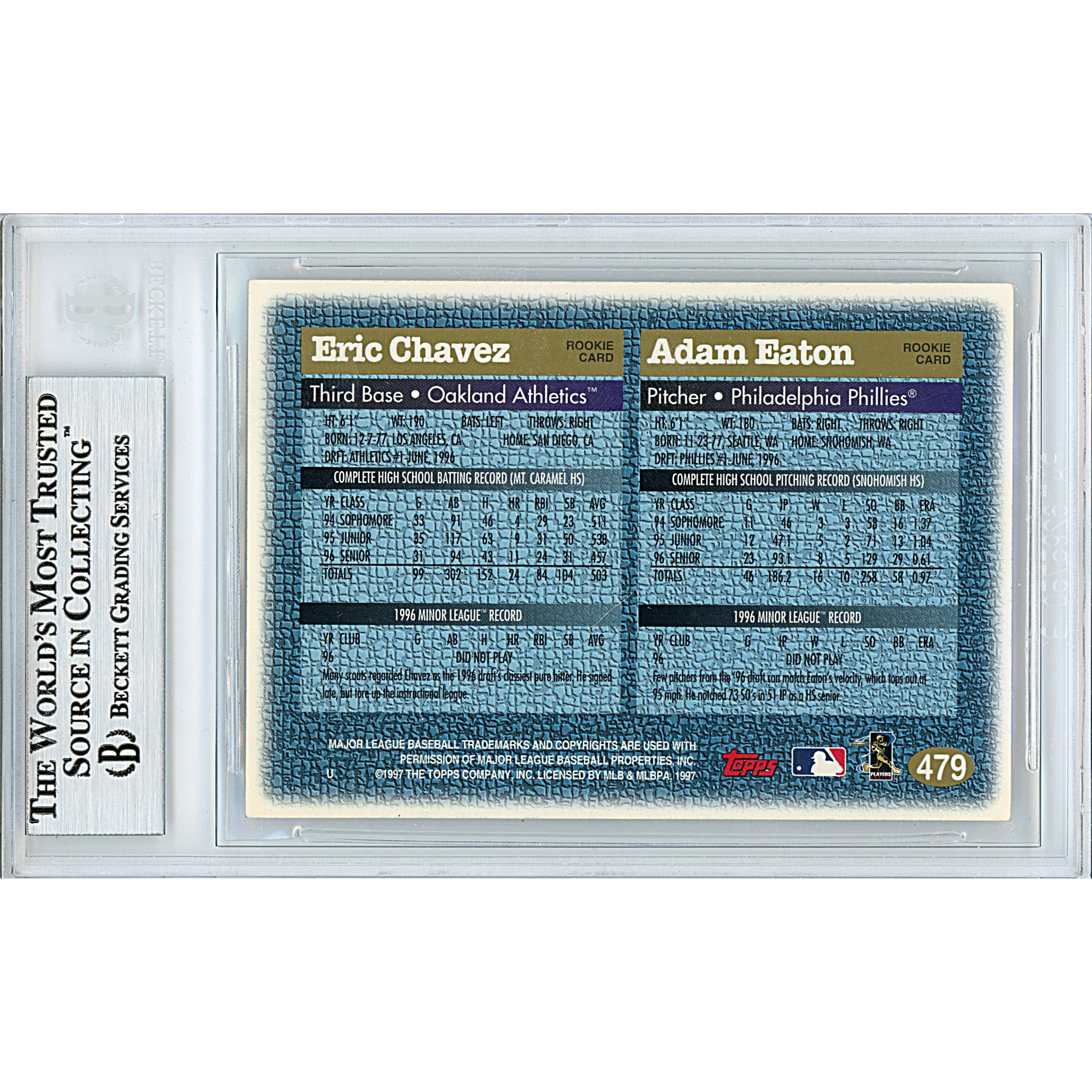 Eric Chavez Autograph Trading Card Beckett BGS
