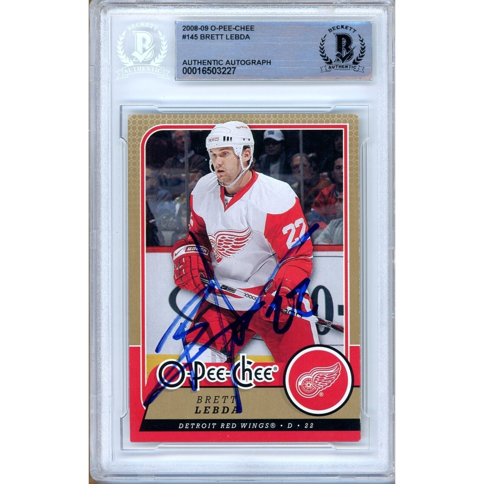 2008 #145 Brett Lebda Detroit Red Wings Autographed Trading Card – Beckett BAS