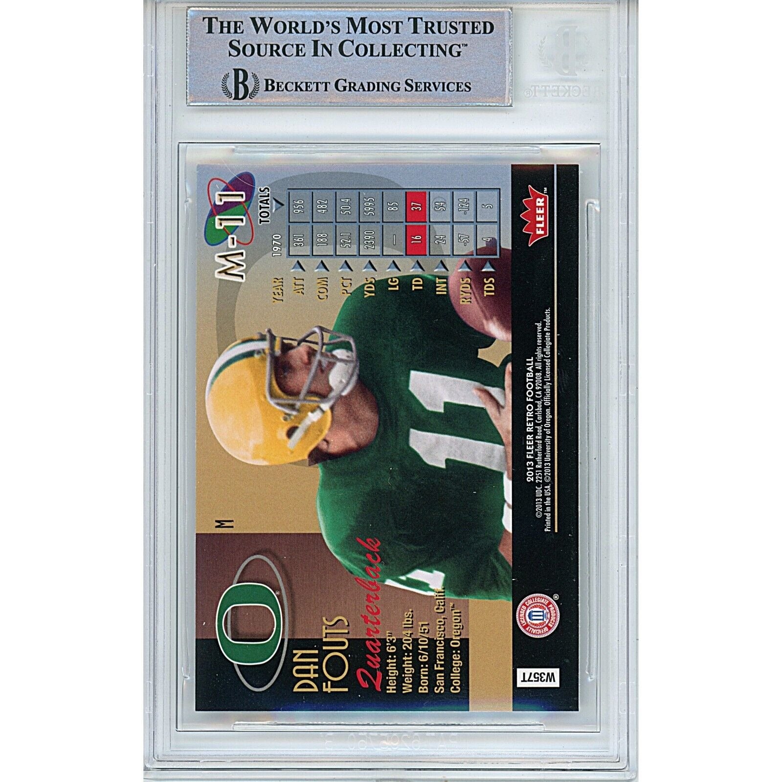 2013 Fleer Dan Fouts Oregon Ducks Autograph Trading Card – Beckett BAS