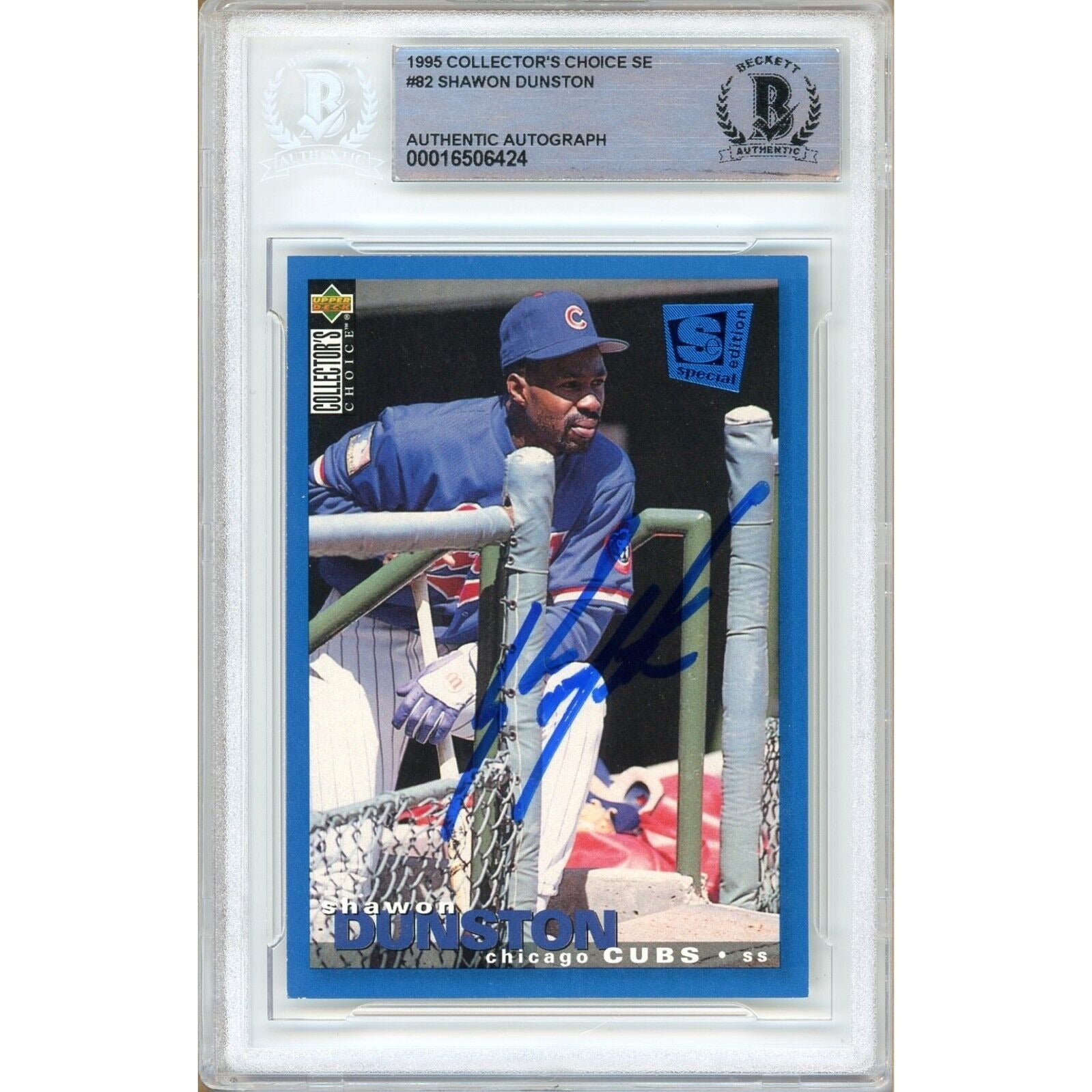 Shawon Dunston Chicago Cubs autographed trading card – full view – Beckett COA