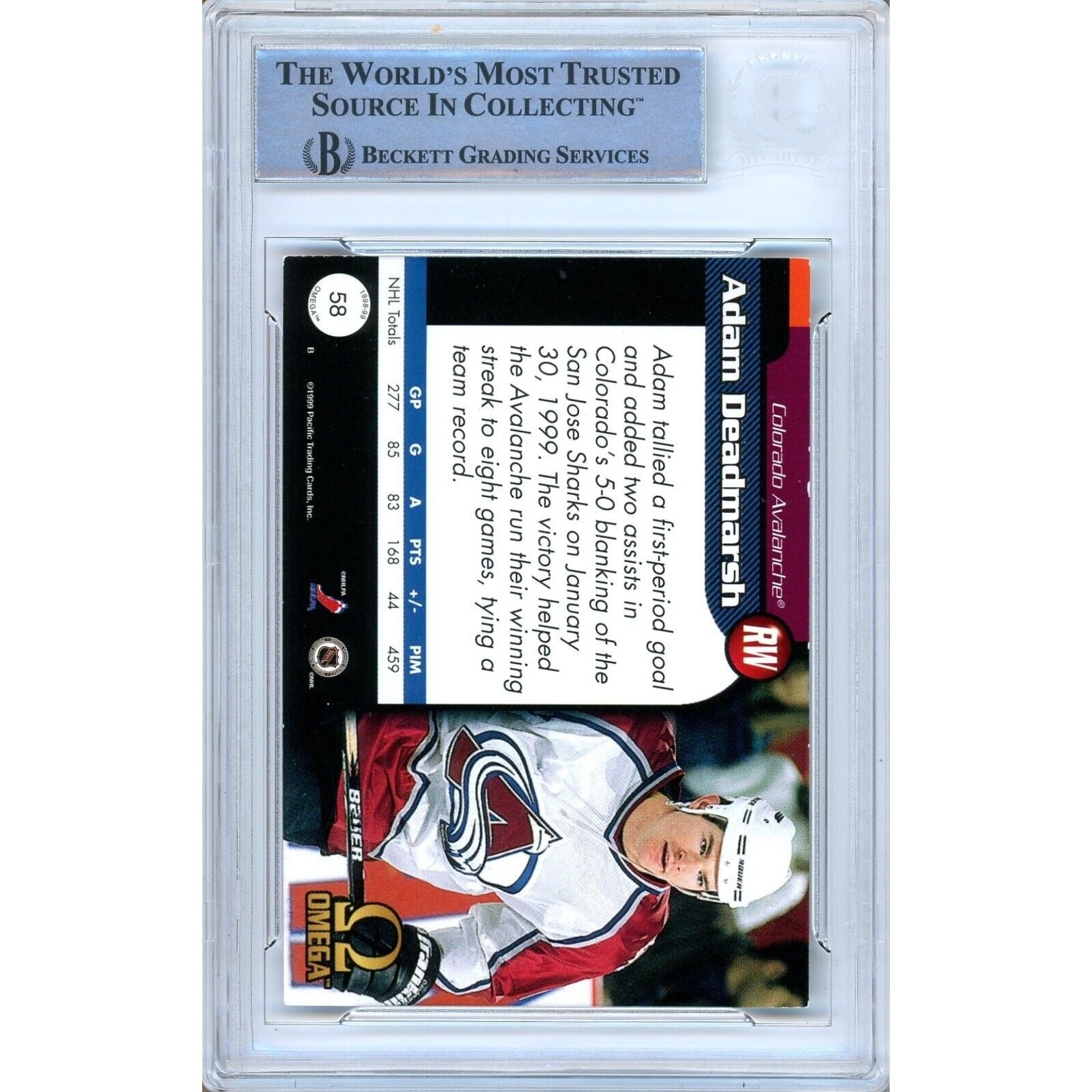 1998 #58 Adam Deadmarsh Colorado Avalanche Auto Trading Card – Beckett BAS