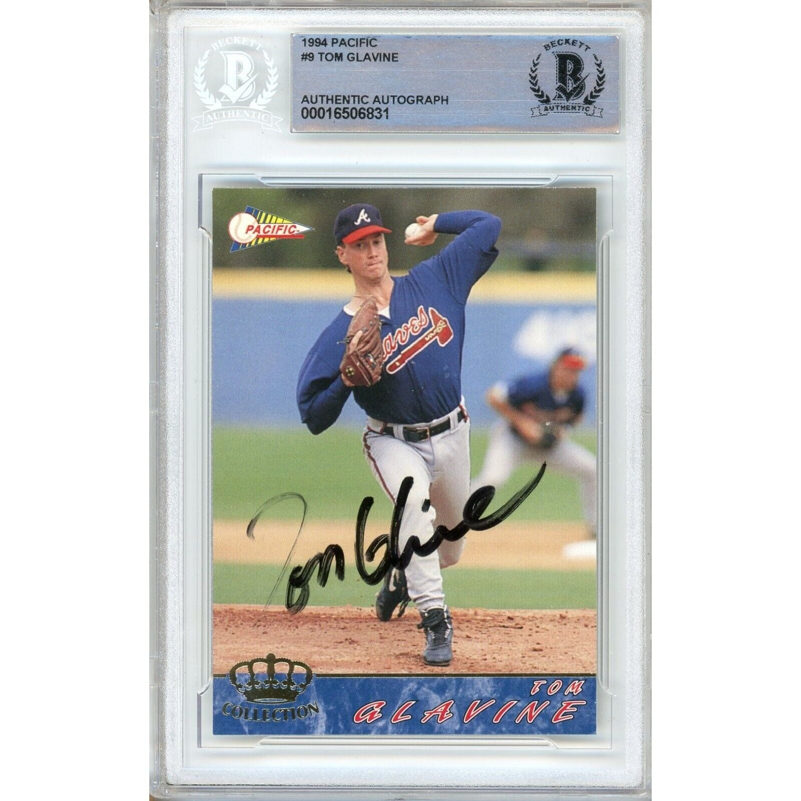 Tom Glavine Atlanta Braves autographed trading card – full view – Beckett COA