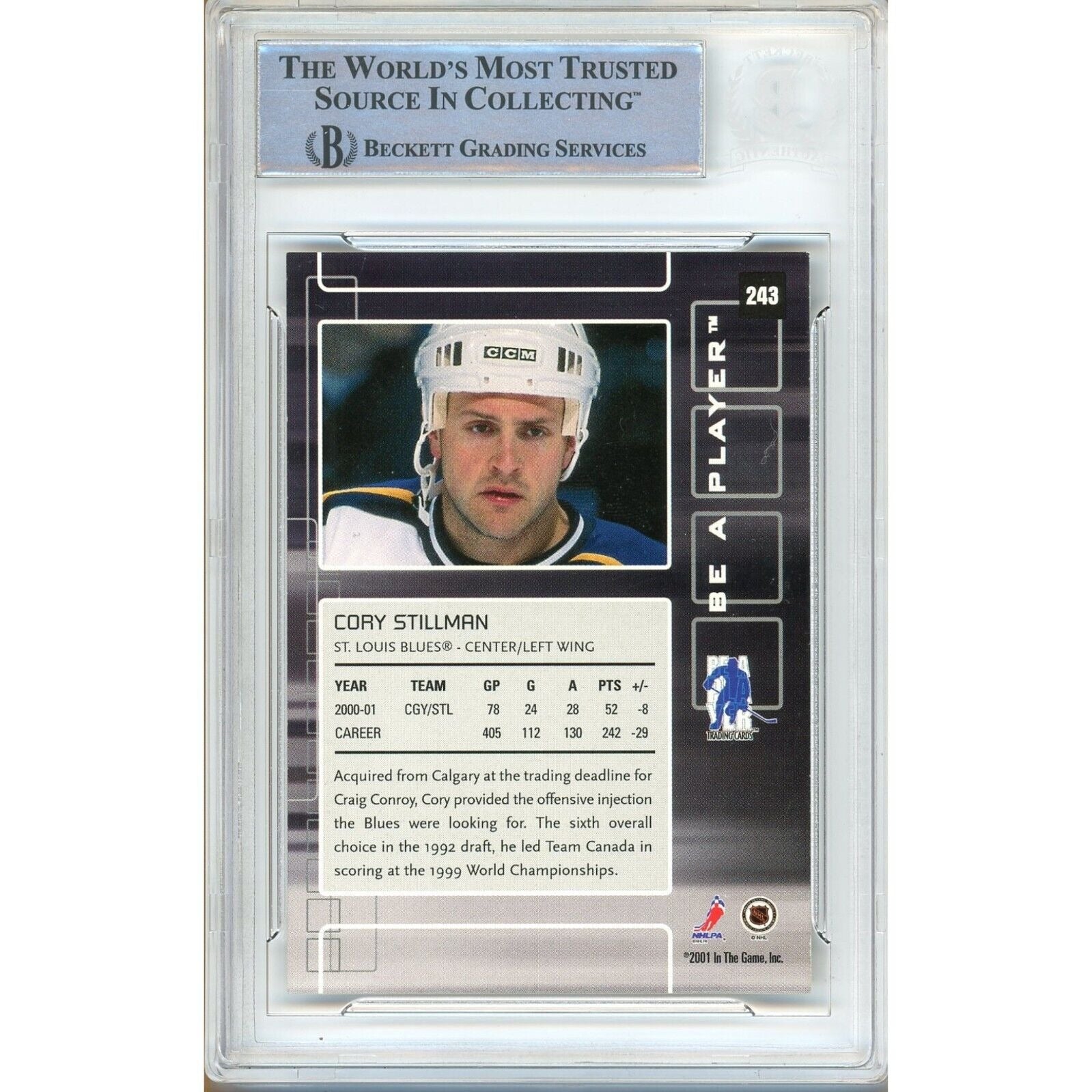 2001 Cory Stillman St. Louis Blues Signed Trading Card – Beckett BAS