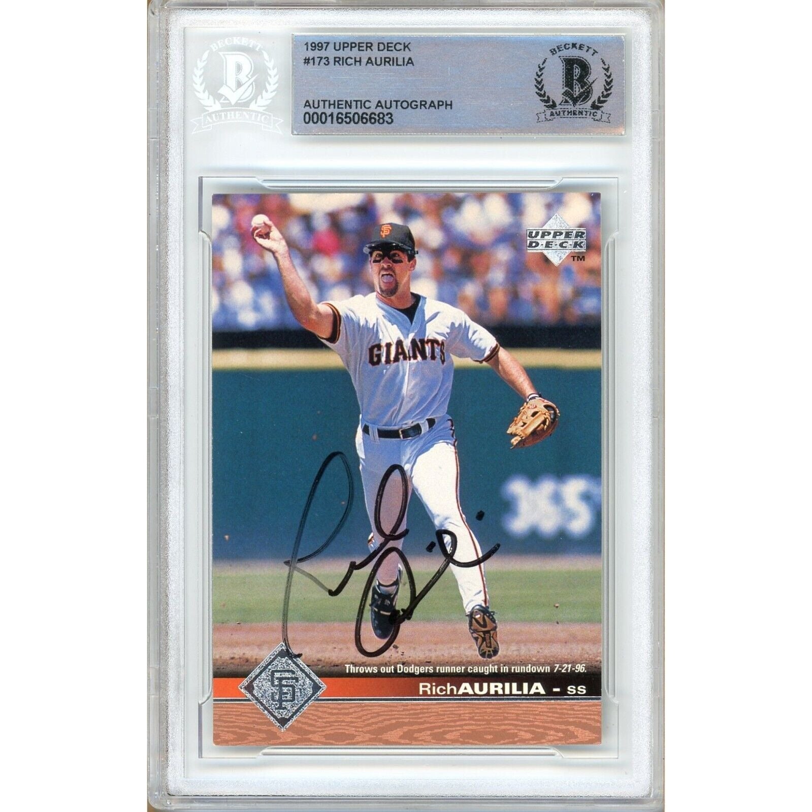 Rich Aurilia San Francisco Giants autographed trading card – full view – Beckett COA