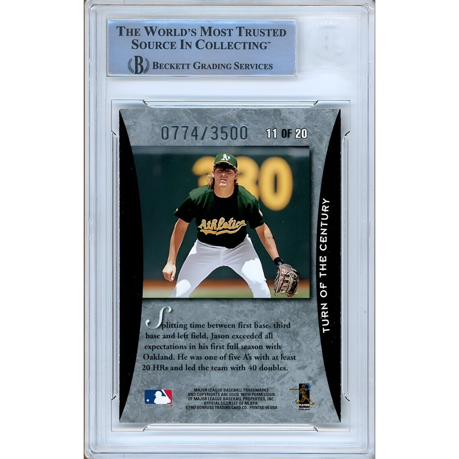 Jason Giambi Oakland Athletics signed trading card – signature close-up – Beckett COA