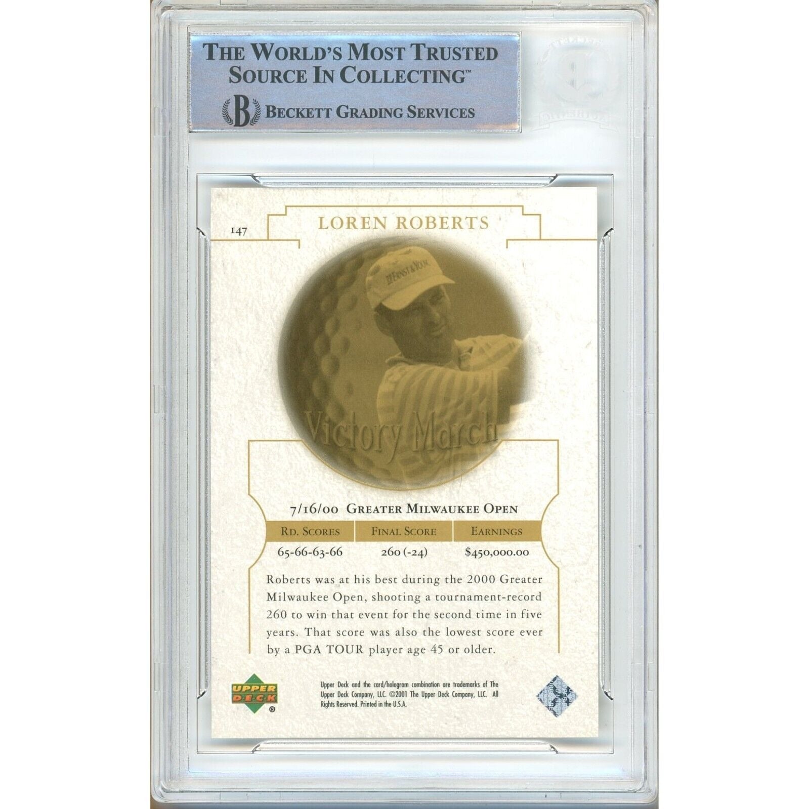 2001 Upper Deck #147 Loren Roberts Signed Trading Card – Beckett BAS.