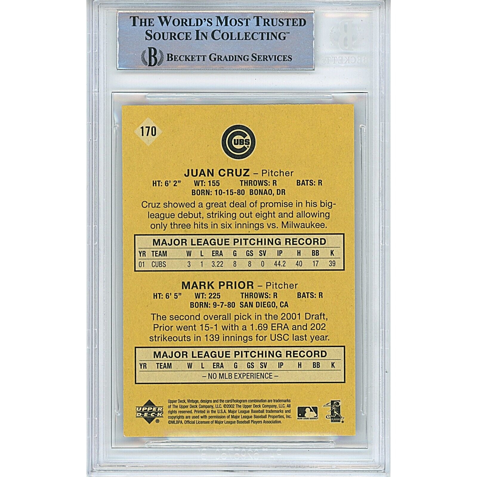 Mark Prior Chicago Cubs signed trading card – signature close-up – Beckett COA