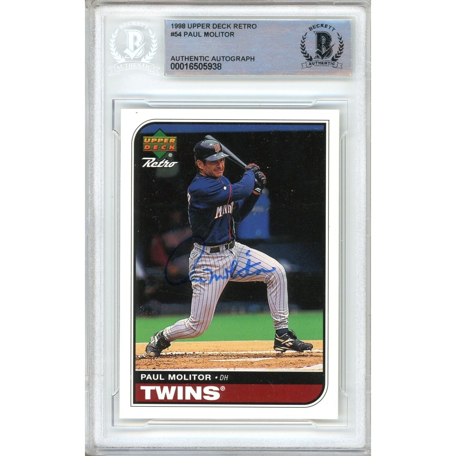 Paul Molitor Minnesota Twins autographed trading card – full view – Beckett COA
