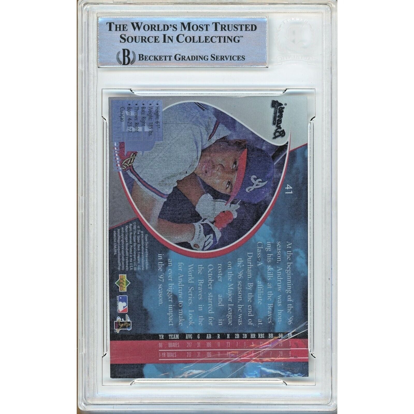 Andruw Jones Upper Deck Auto Trading Card Beckett BAS