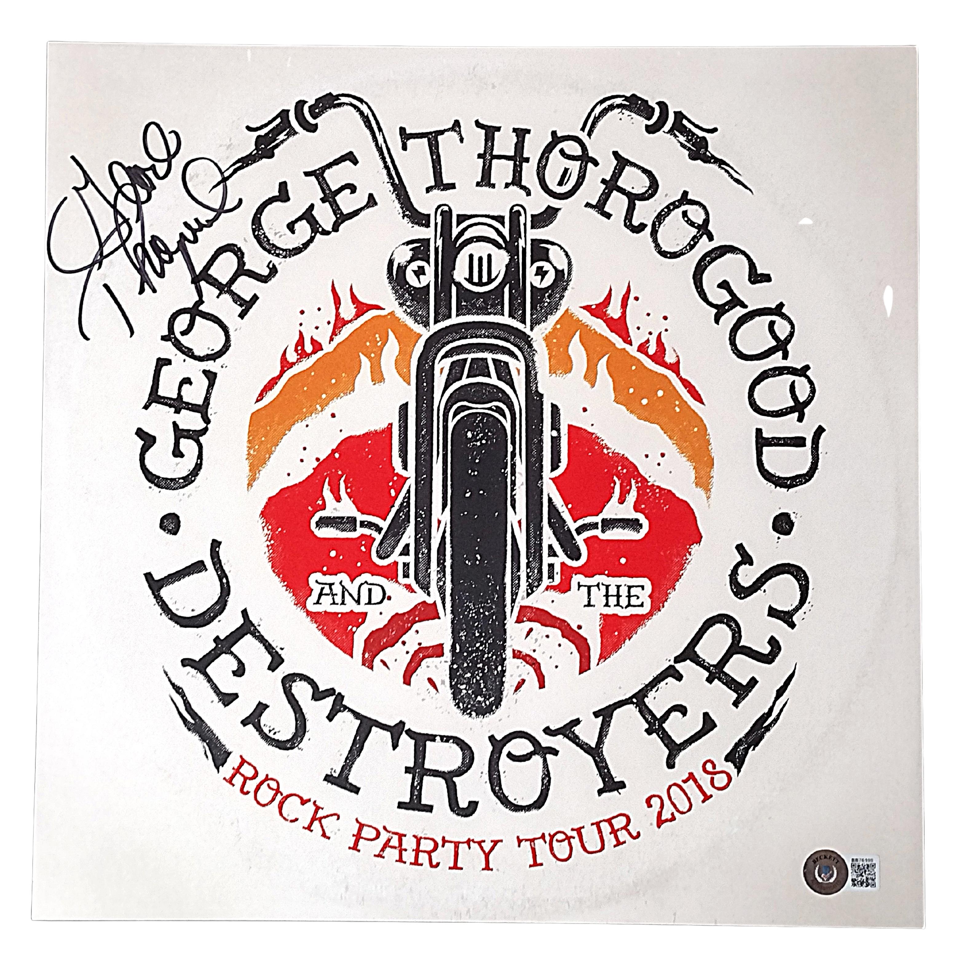 Signed Promotional poster for George Thorogood and the Destroyers rock party tour 2018 featuring a motorcycle graphic.