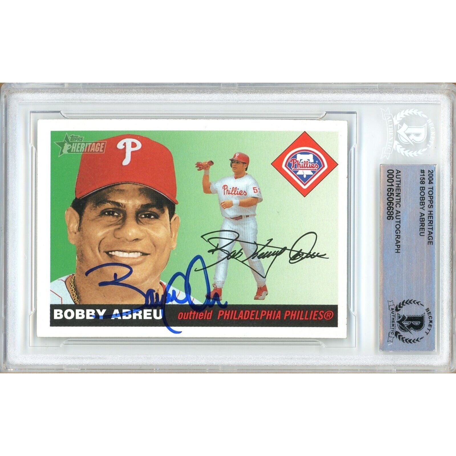 2004 Topps #158 Bobby Abreu Phillies Autographed Trading Card – Beckett BAS
