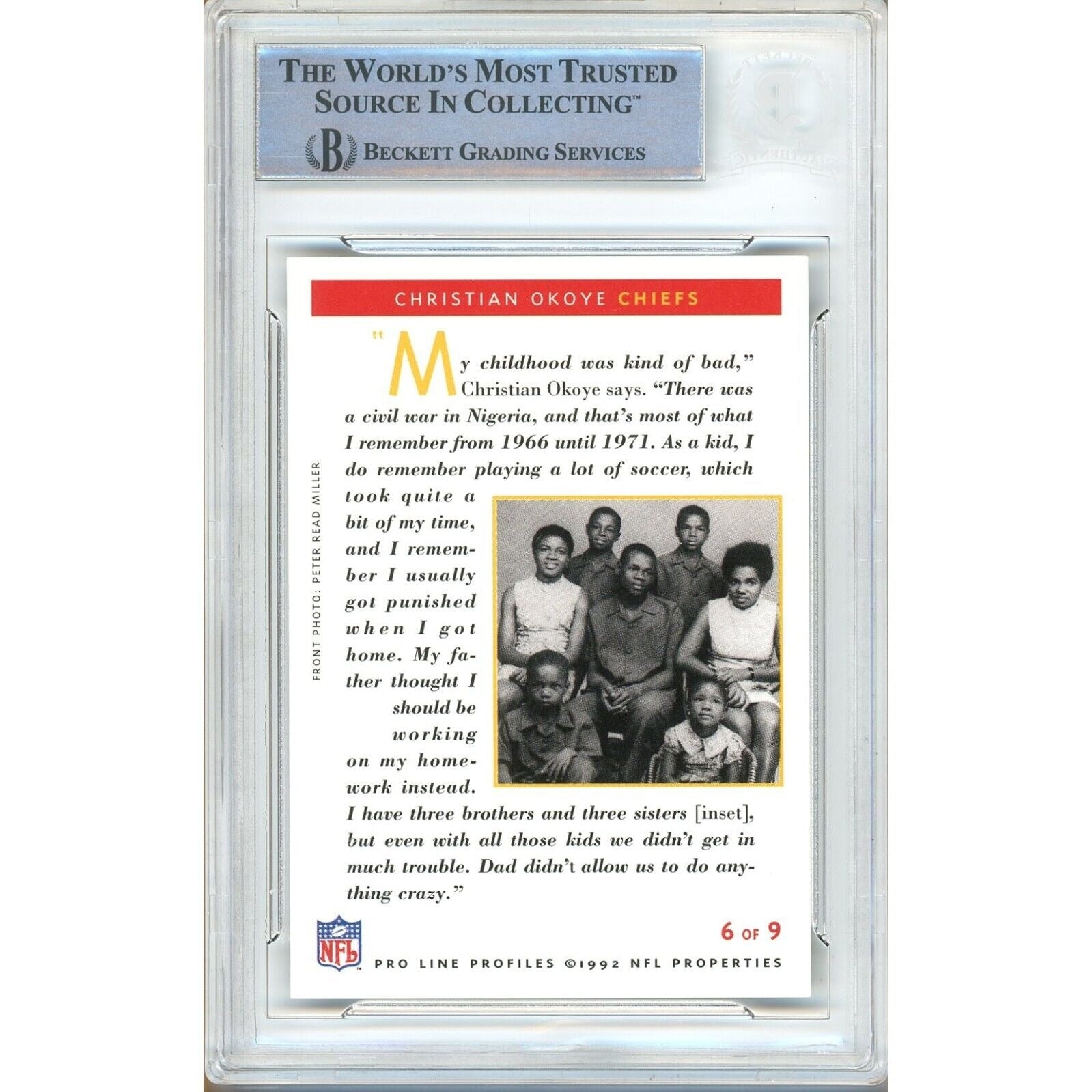 Christian Okoye Pro Line Profiles Signed Trading Card Beckett BAS