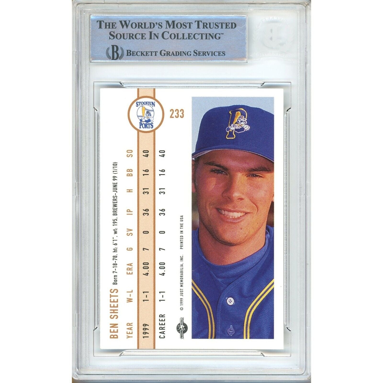 1999 #233 Ben Sheets Milwaukee Brewers Signed Trading Card – Beckett BAS