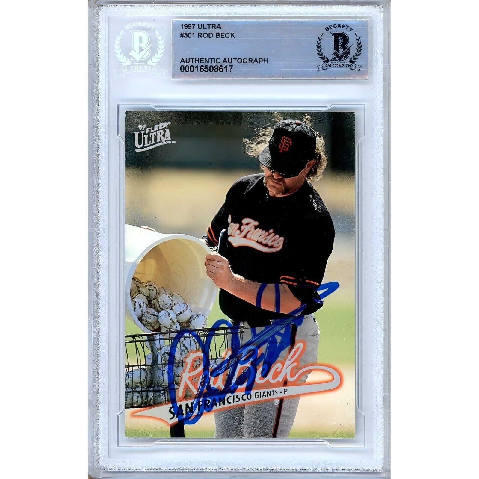 Rod Beck San Francisco Giants autographed trading card – full view – Beckett COA