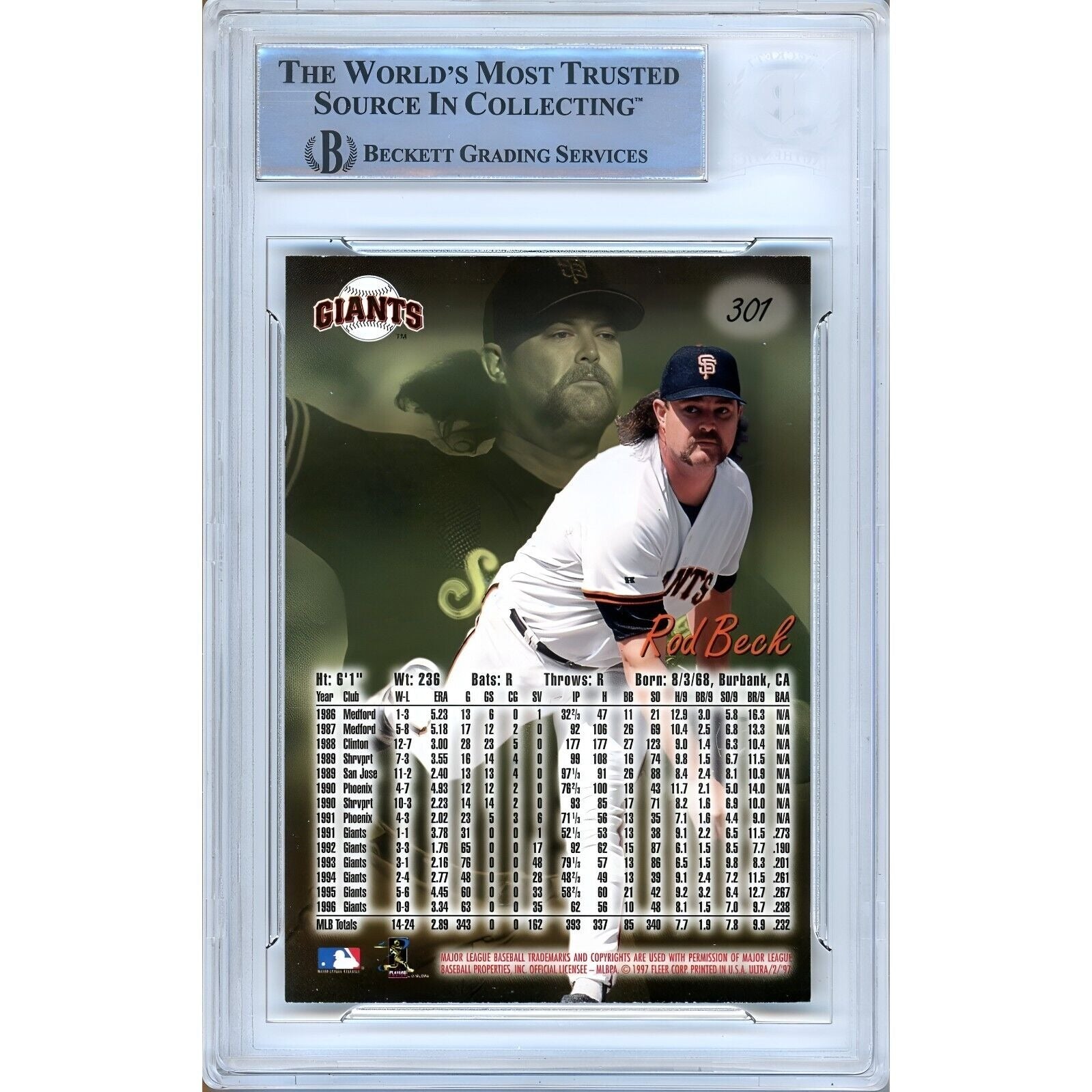 Rod Beck San Francisco Giants signed trading card – signature close-up – Beckett COA