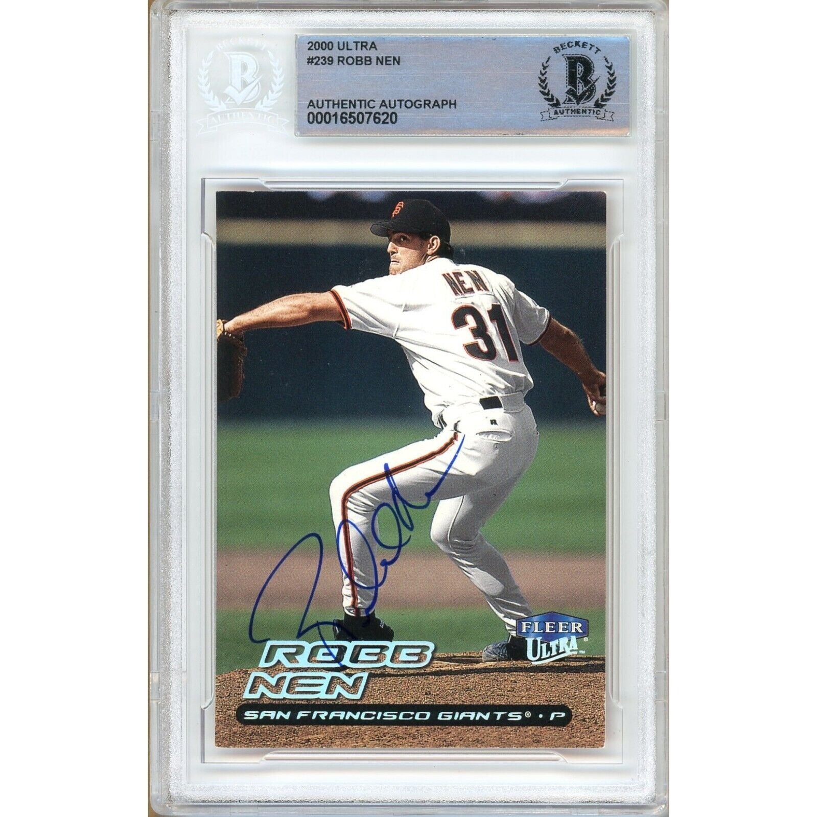 Robb Nen San Francisco Giants autographed trading card – full view – Beckett COA