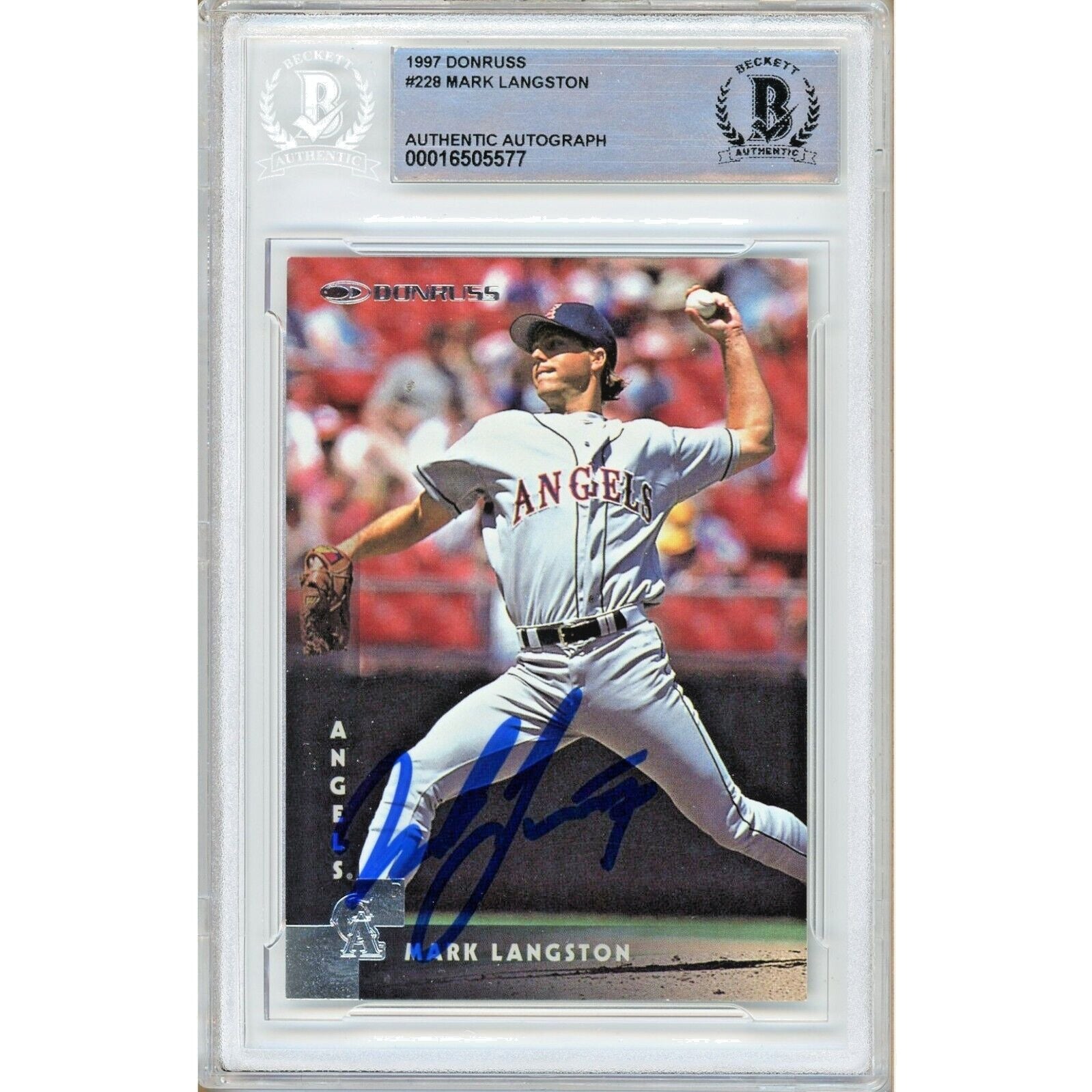 Mark Langston La Angels autographed trading card – full view – Beckett COA