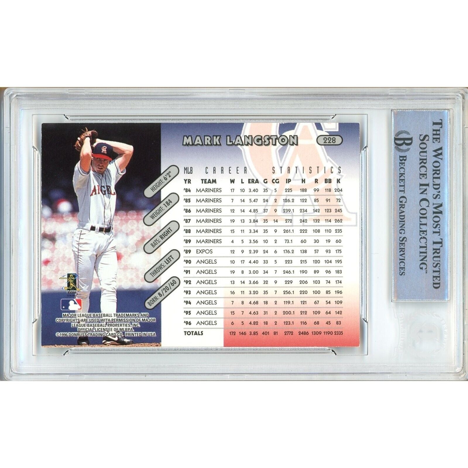 Mark Langston La Angels signed trading card – signature close-up – Beckett COA