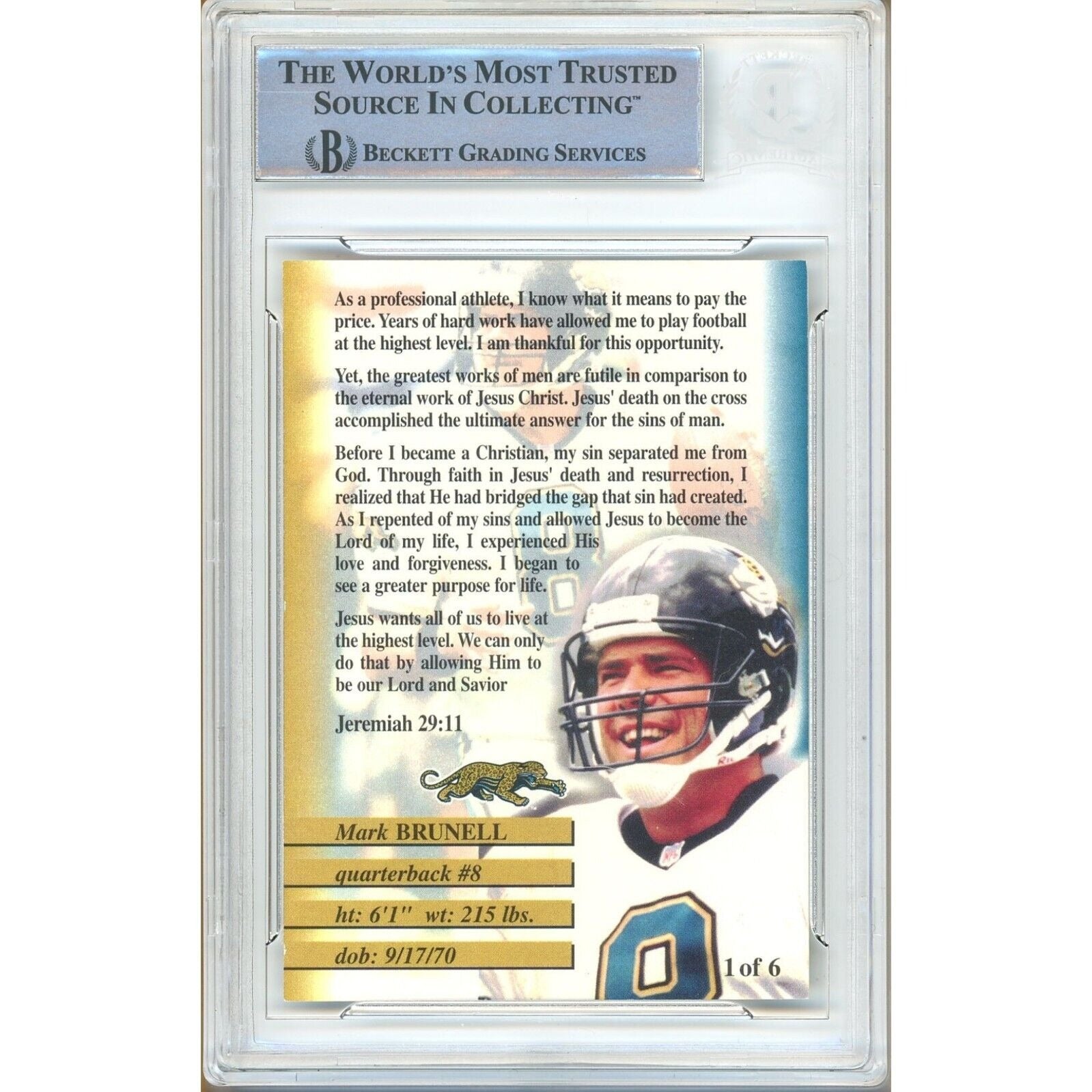 Mark Brunell Jacksonville Jaguars signed trading card – signature close-up – Beckett COA