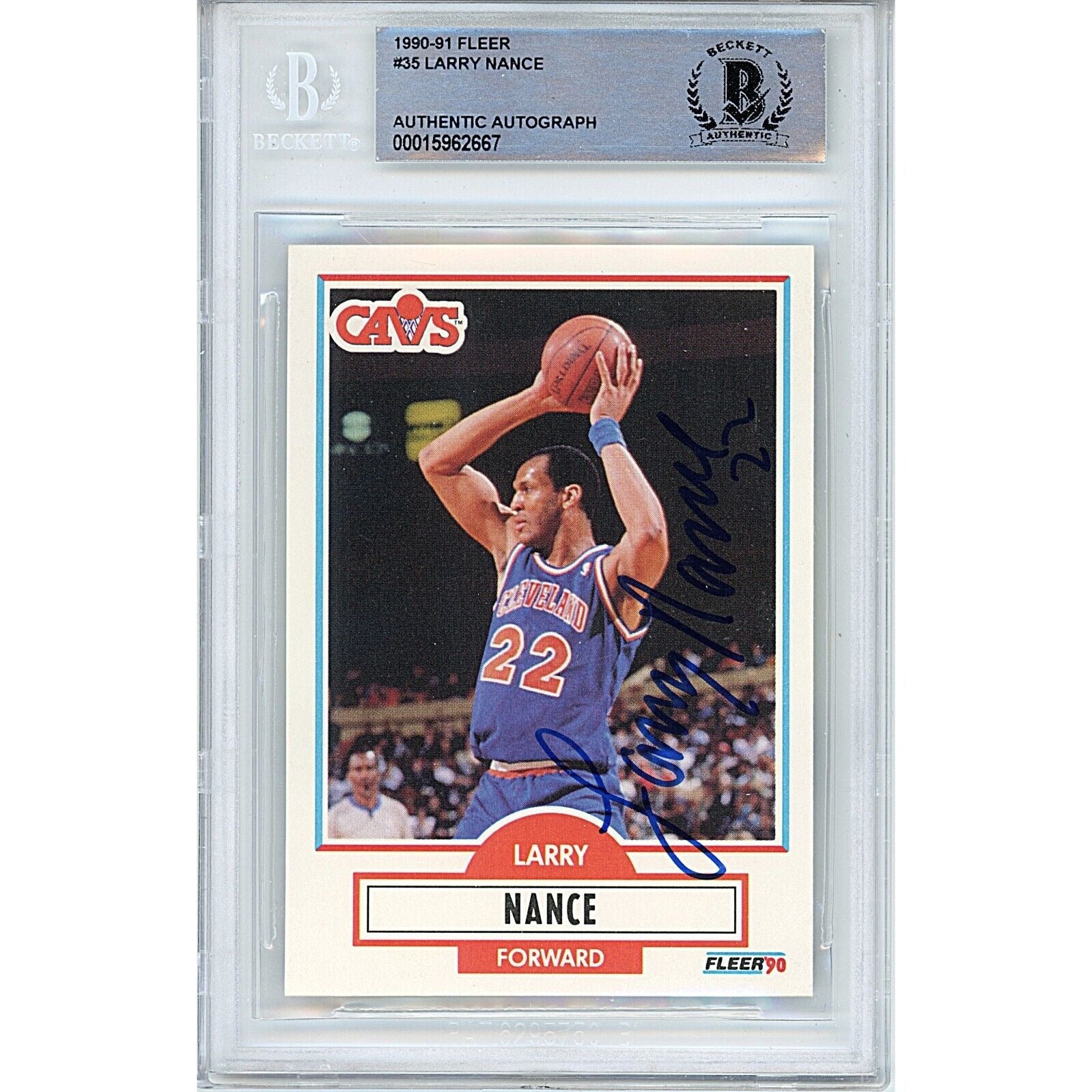 1990 Fleer Larry Nance Cleveland Cavailiers Autographed Trading Card – Beckett BAS.