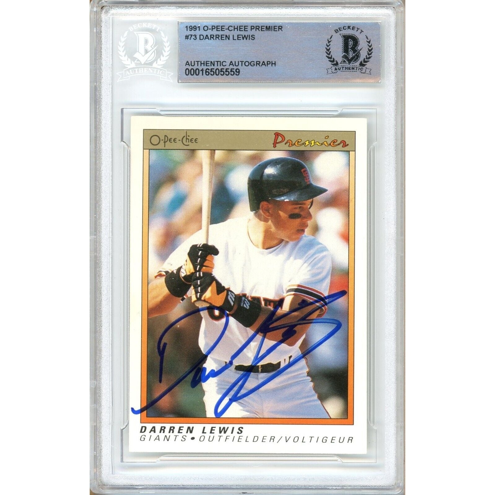 1991 Darren Lewis San Francisco Giants Autographed Trading Card – Beckett BAS