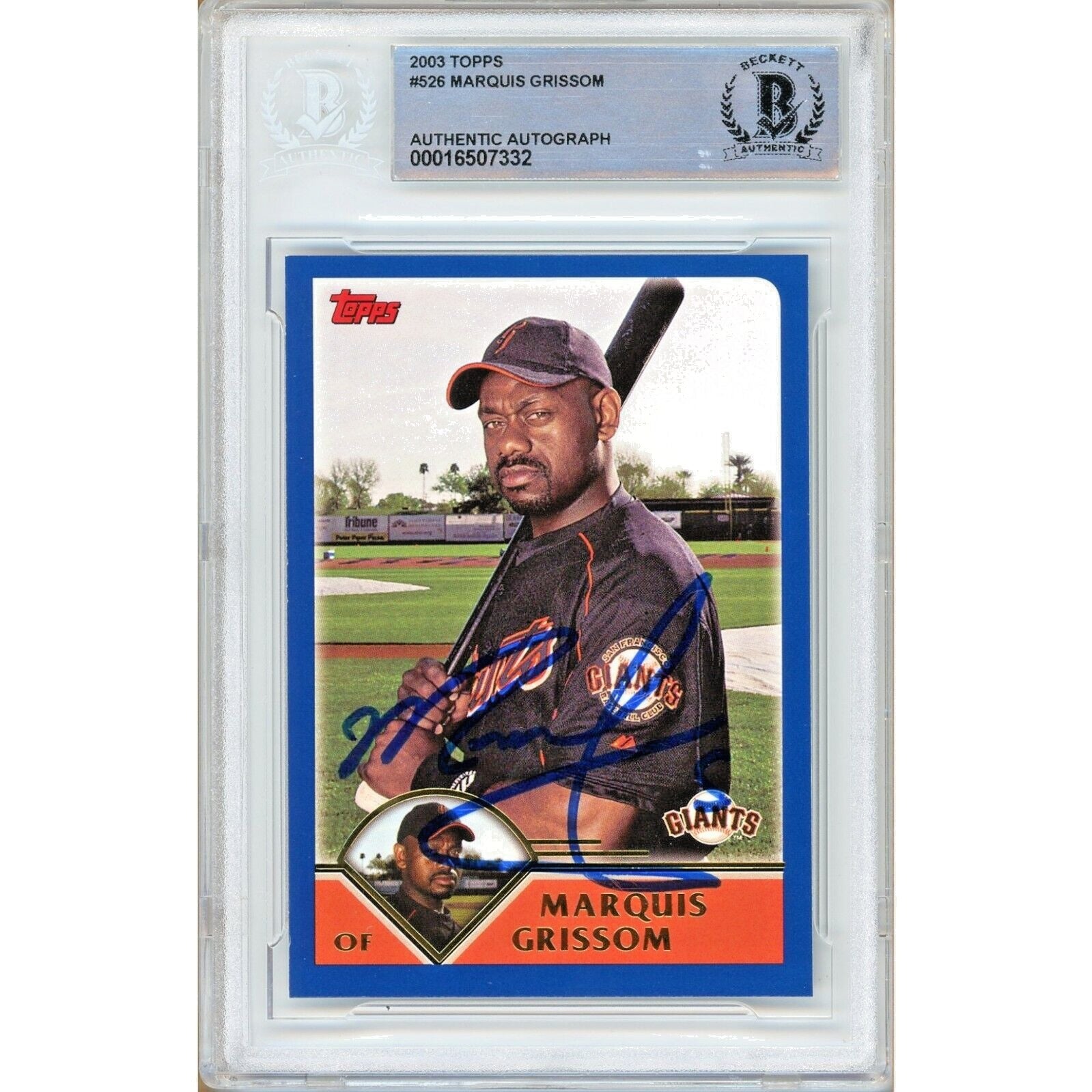 Marquis Grissom Sf Giants autographed trading card – full view – Beckett COA