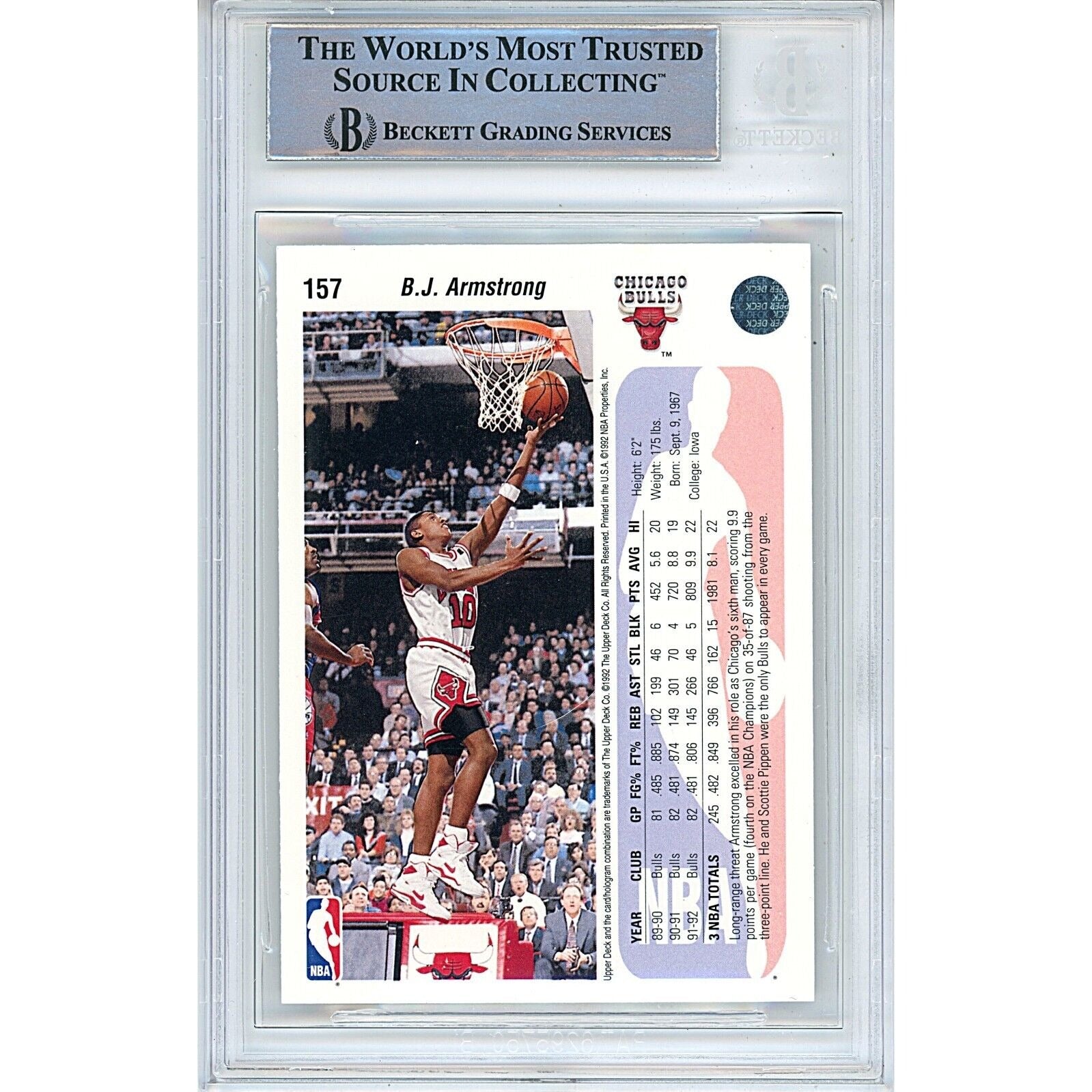 1992 Upper Deck BJ Armstrong Chicago Bulls Signed Trading Card – Beckett BAS