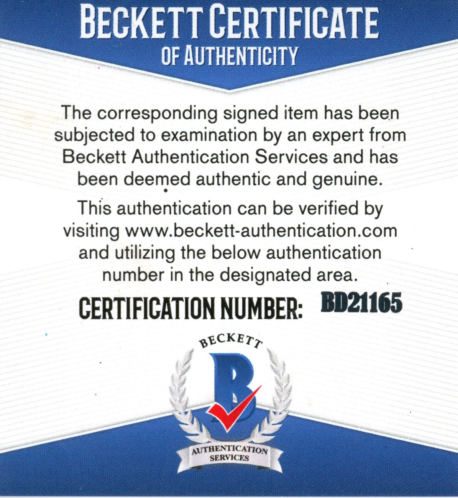 Autographed Collectible Auto Collectible – Beckett BAS