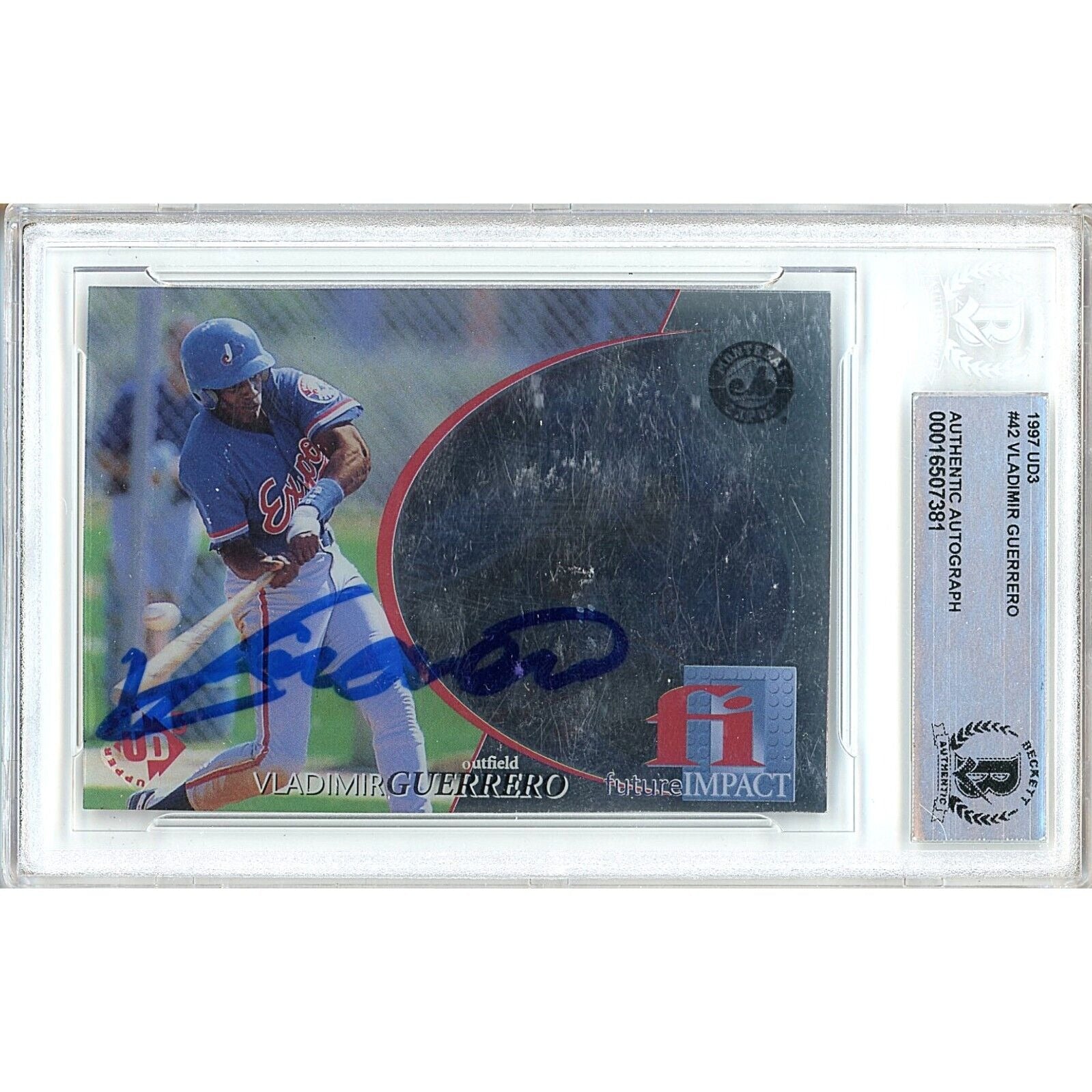Vladimir Guerrero Montreal Expos autographed trading card – full view – Beckett COA