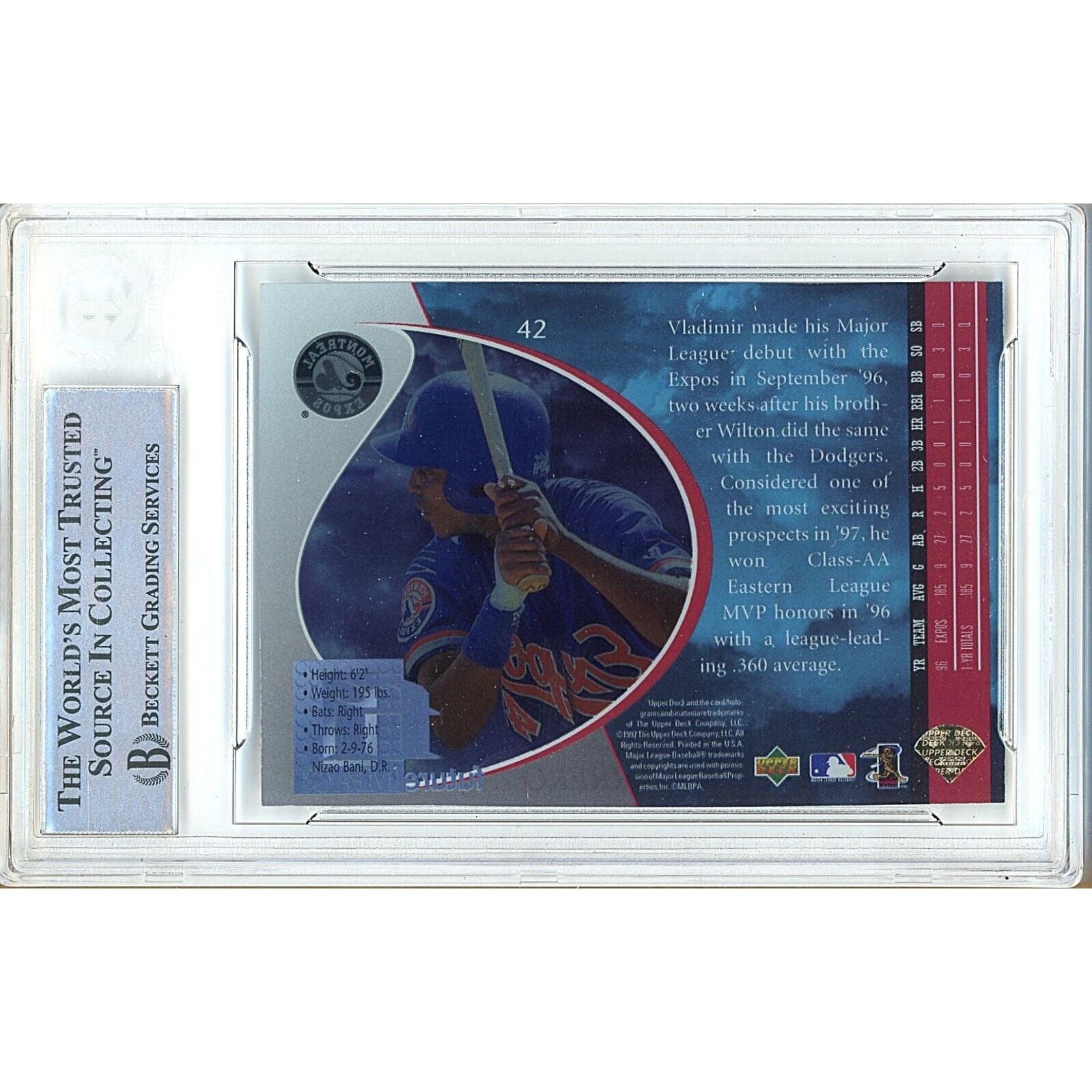 Vladimir Guerrero Montreal Expos auto trading card – authentication sticker – Beckett COA