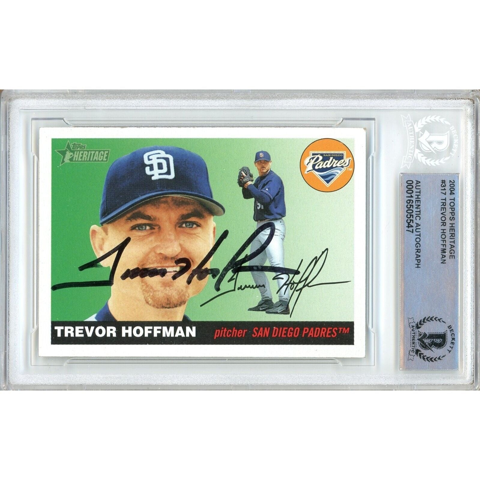 Trevor Hoffman San Diego Padres autographed trading card – full view – Beckett COA