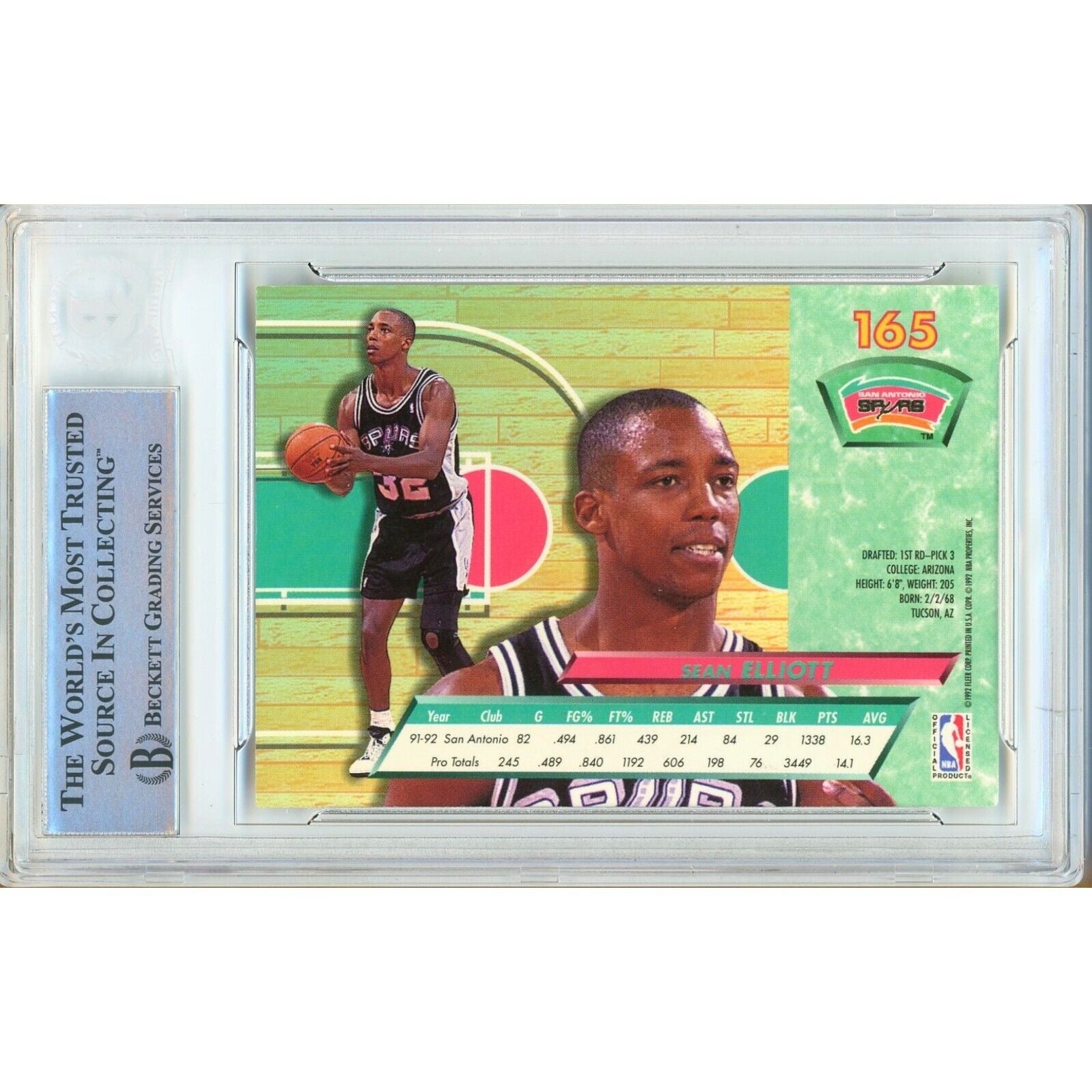 Sean Elliott San Antonio Spurs signed trading card – signature close-up – Beckett COA