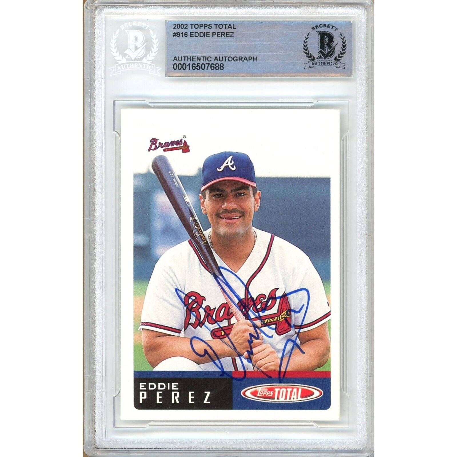 2002 Topps #916 Eddie Perez Atlanta Braves Autographed Trading Card – Beckett BAS