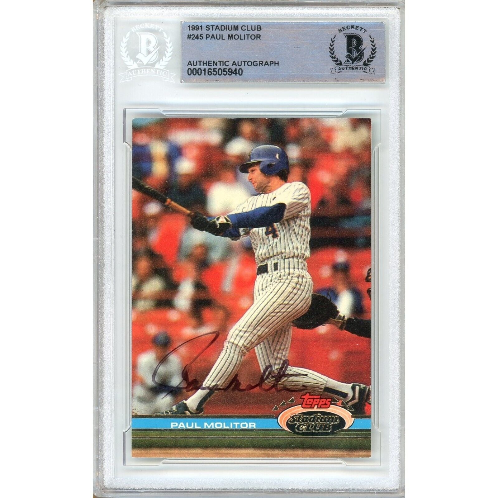 Paul Molitor Milwaukee Brewers autographed trading card – full view – Beckett COA