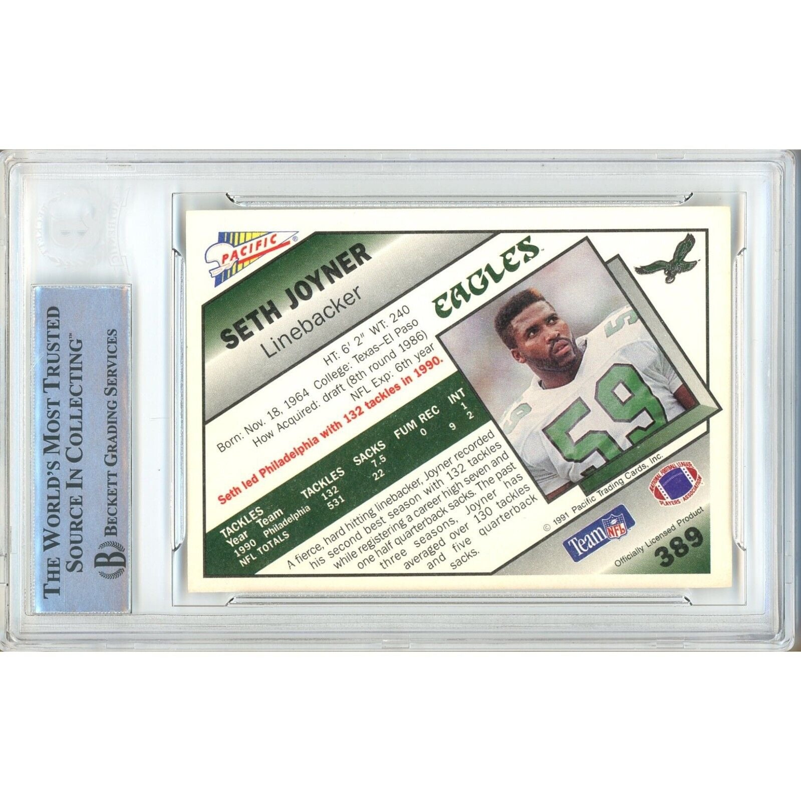 Seth Joyner Philadelphia Eagles signed trading card – signature close-up – Beckett COA