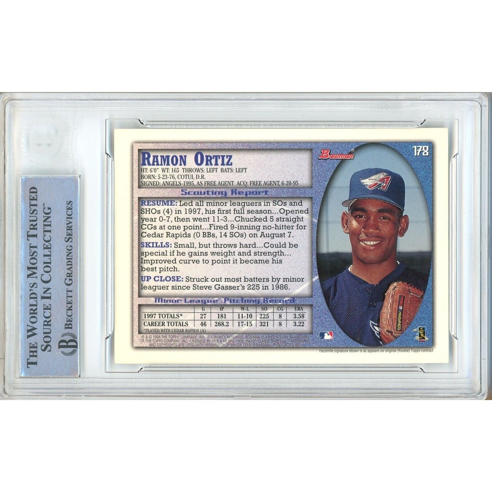 Ramon Ortiz La Angels signed trading card – signature close-up – Beckett COA