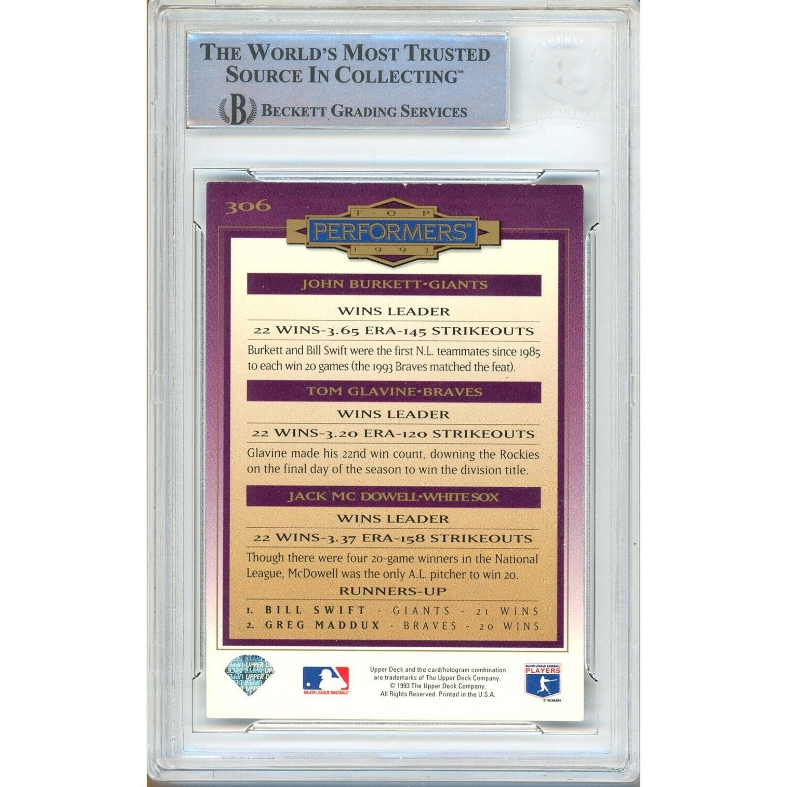 Tom Glavine Jack Mcdowell John Burkett auto trading card – authentication sticker – Beckett COA