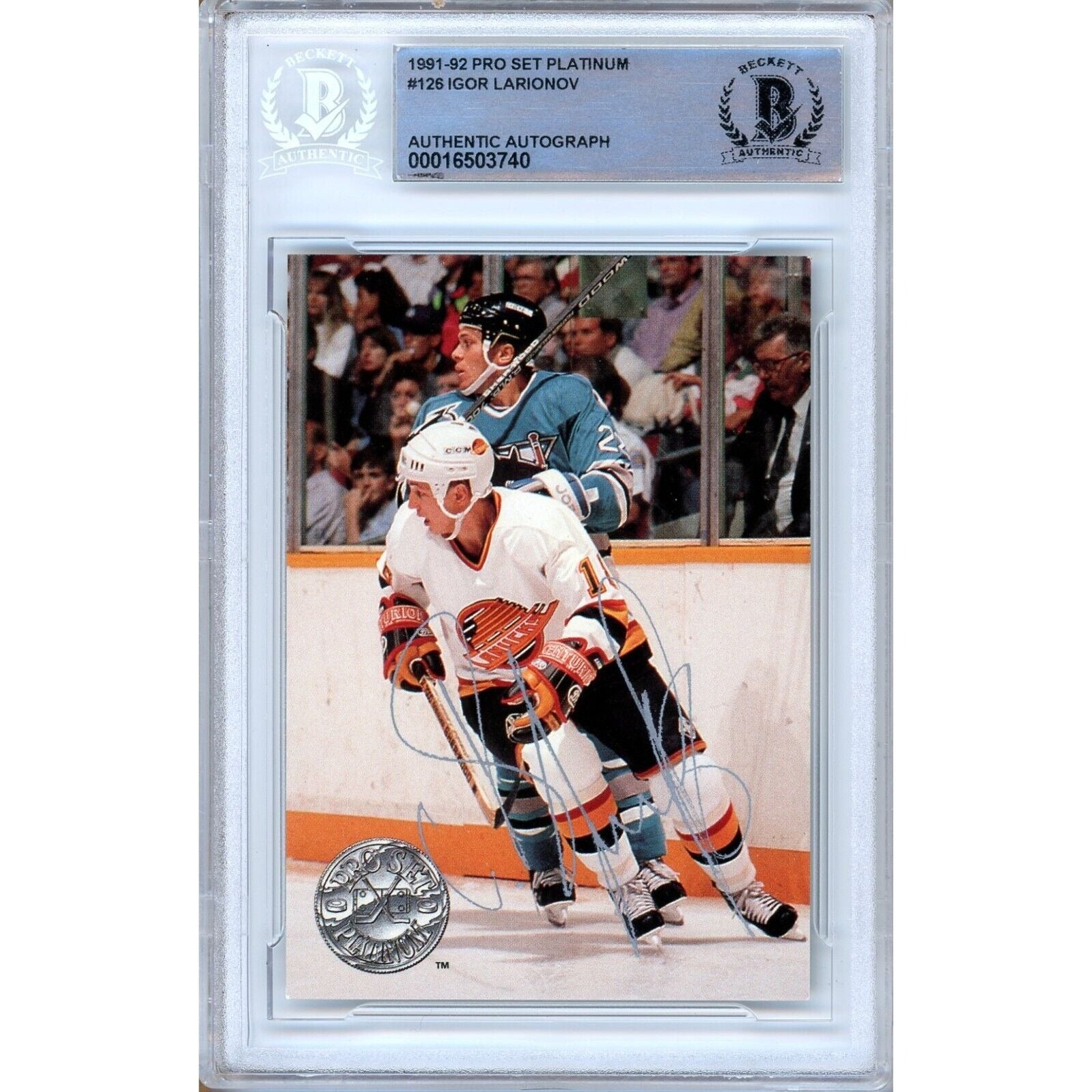1991 #00016503740 Igor Larionov Vancouver Canucks Autographed Trading Card – Beckett BAS