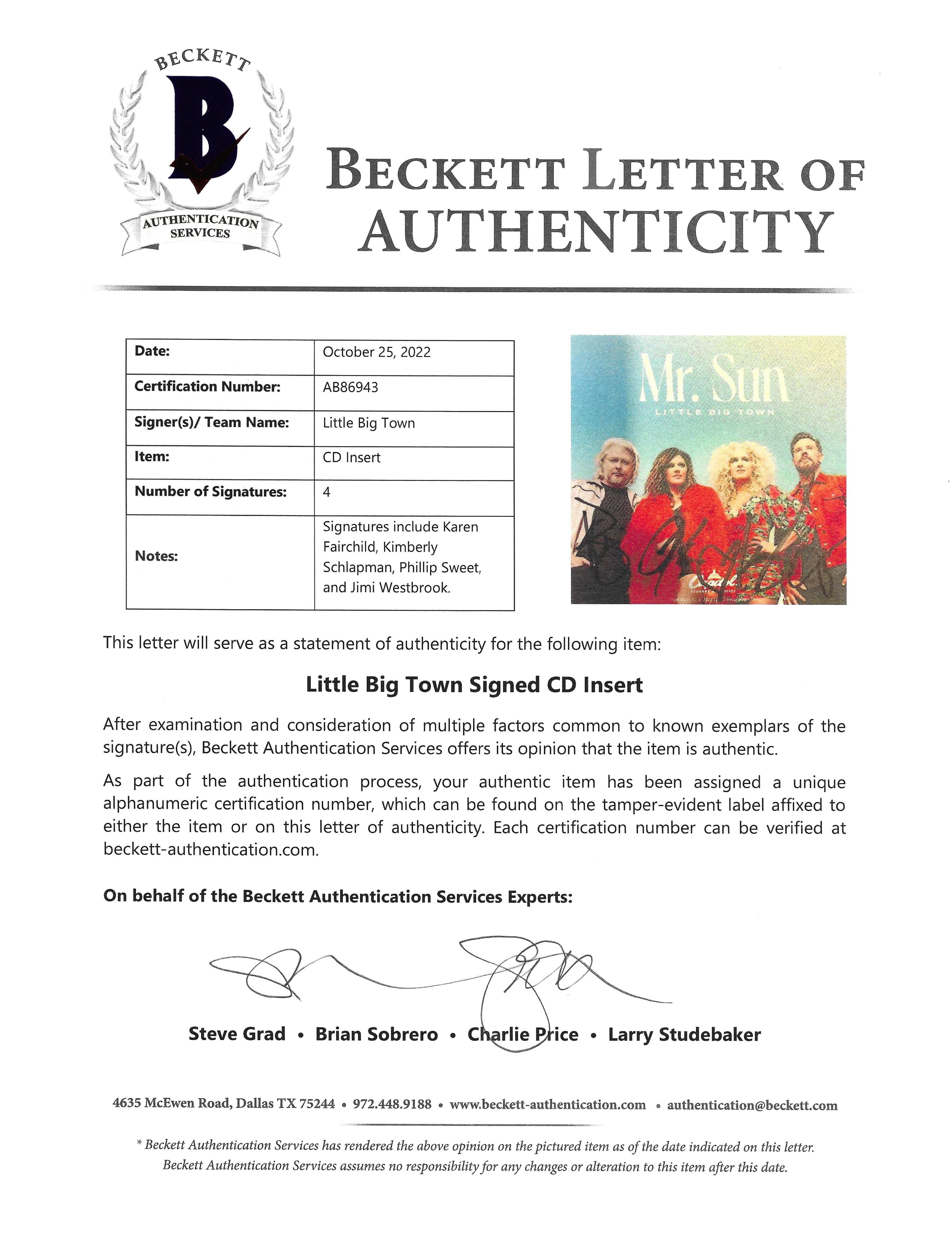 Little Big Town Autographed Mr Signed Cd Beckett BAS