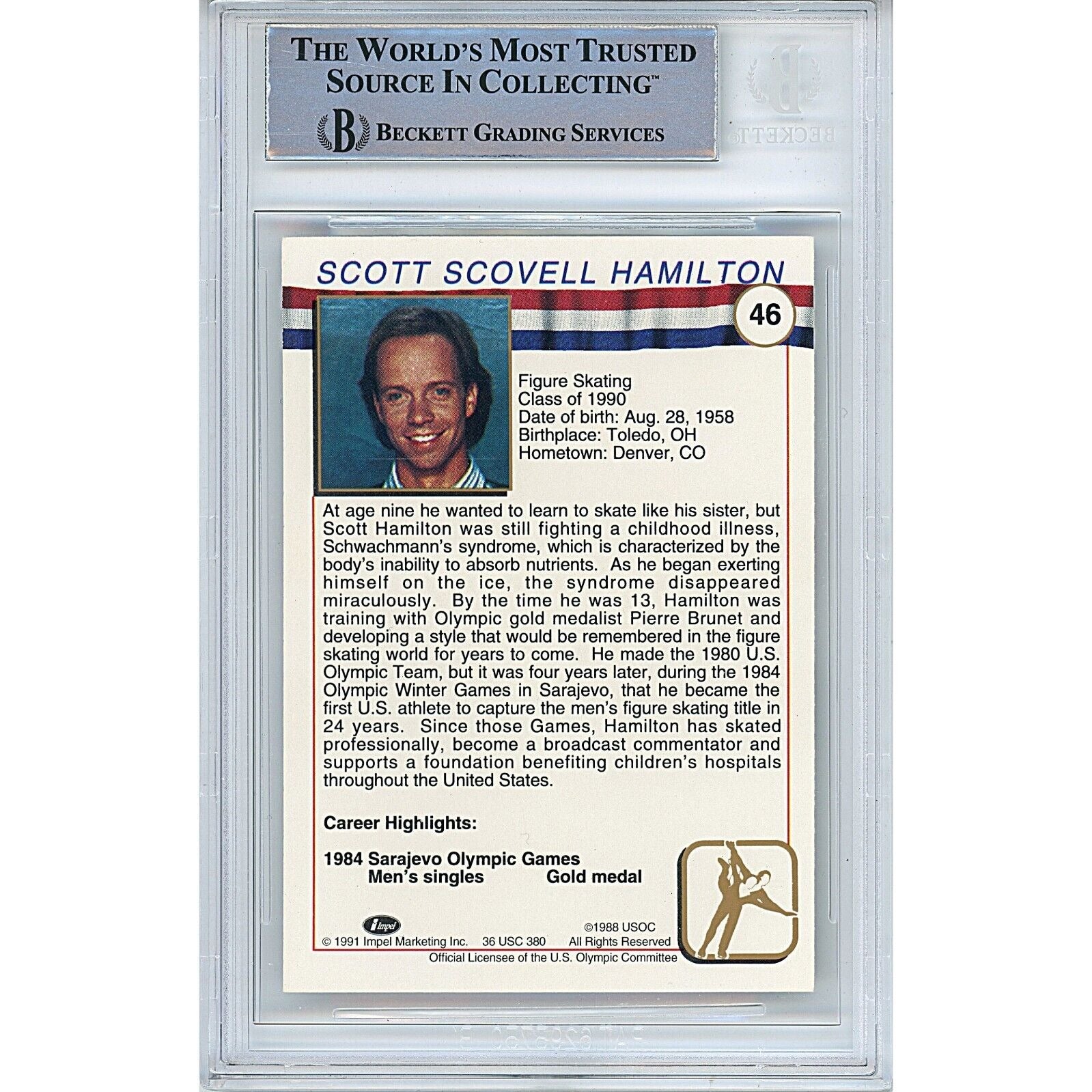 Scott Hamilton Team Usa signed trading card – signature close-up – Beckett COA