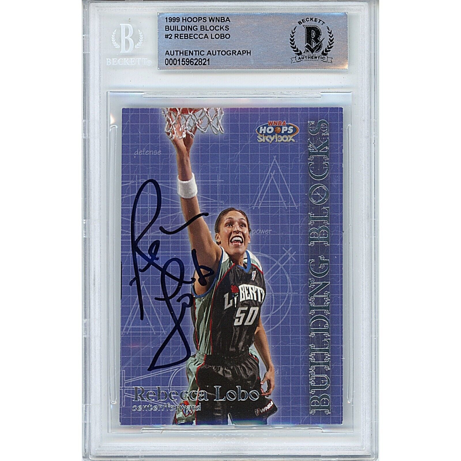 Rebecca Lobo New York Liberty autographed trading card – full view – Beckett COA