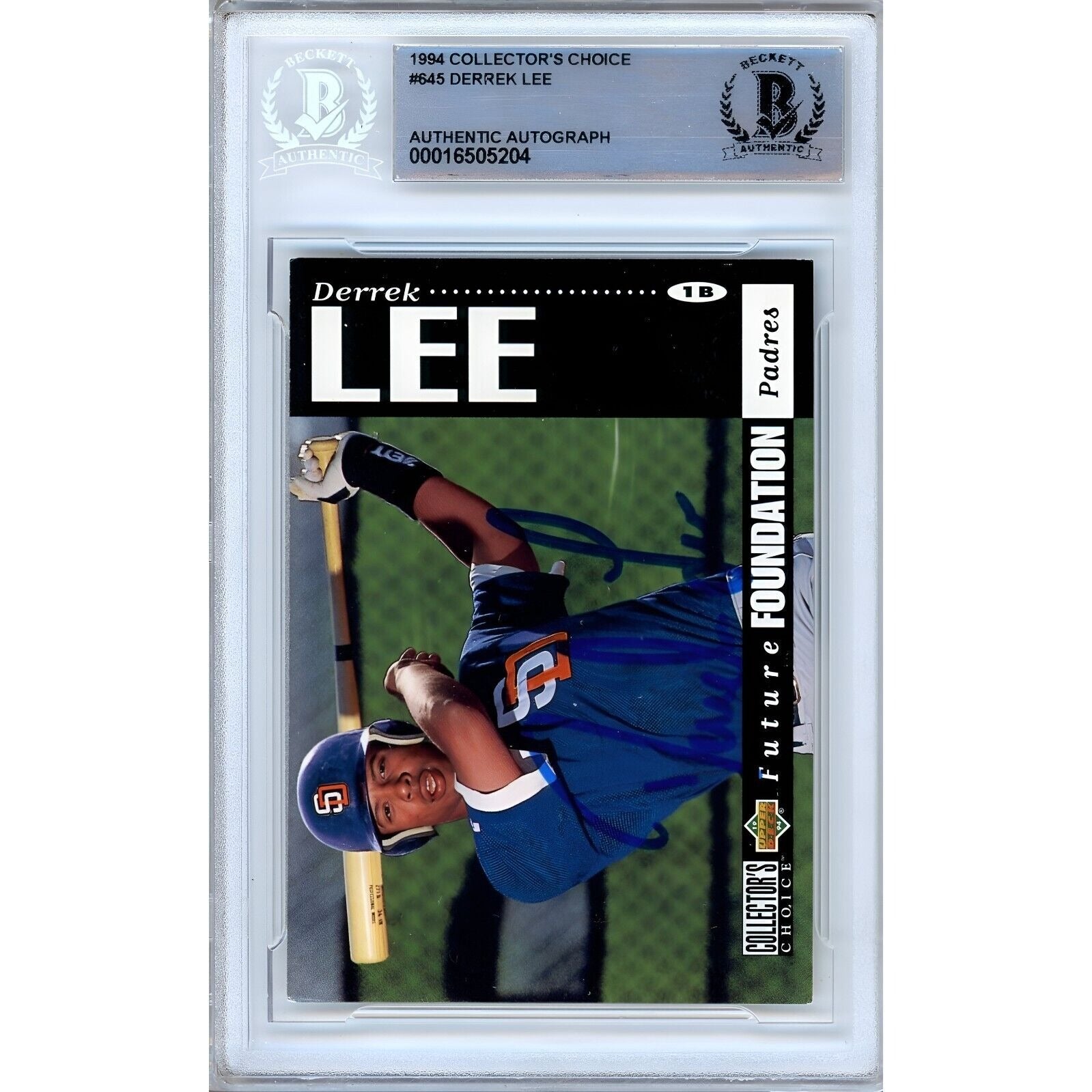 Derrek Lee San Diego Padres signed trading card – signature close-up – Beckett COA
