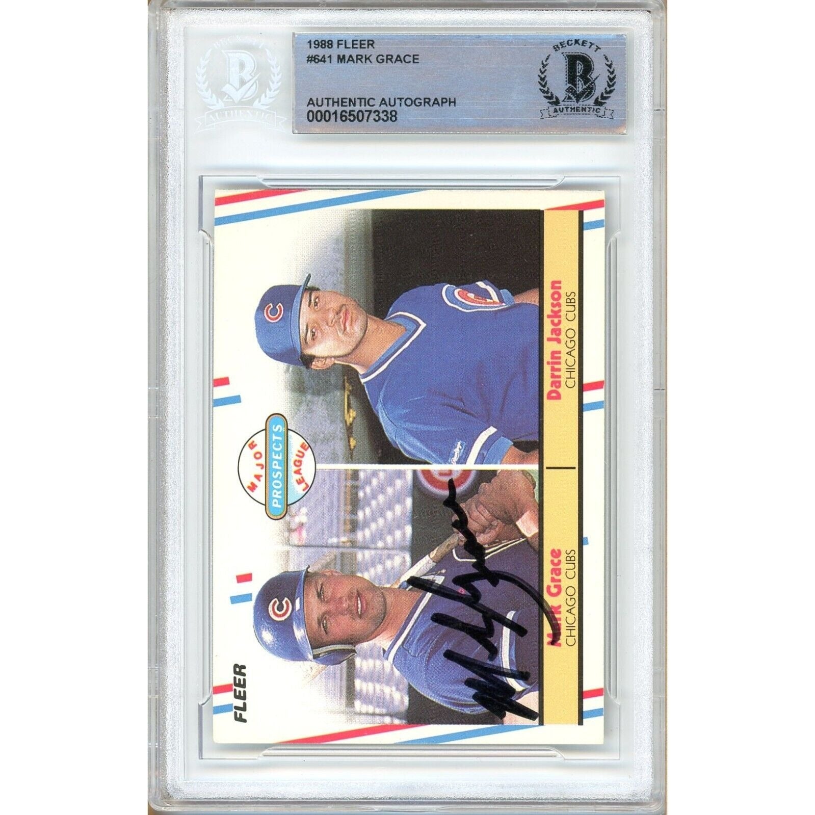 Mark Grace Chicago Cubs signed trading card – signature close-up – Beckett COA