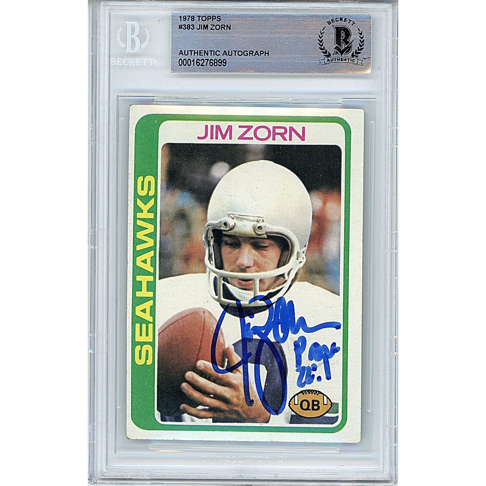 1978 Topps Jim Zorn Seattle Seahawks Autographed Trading Card – Beckett BAS