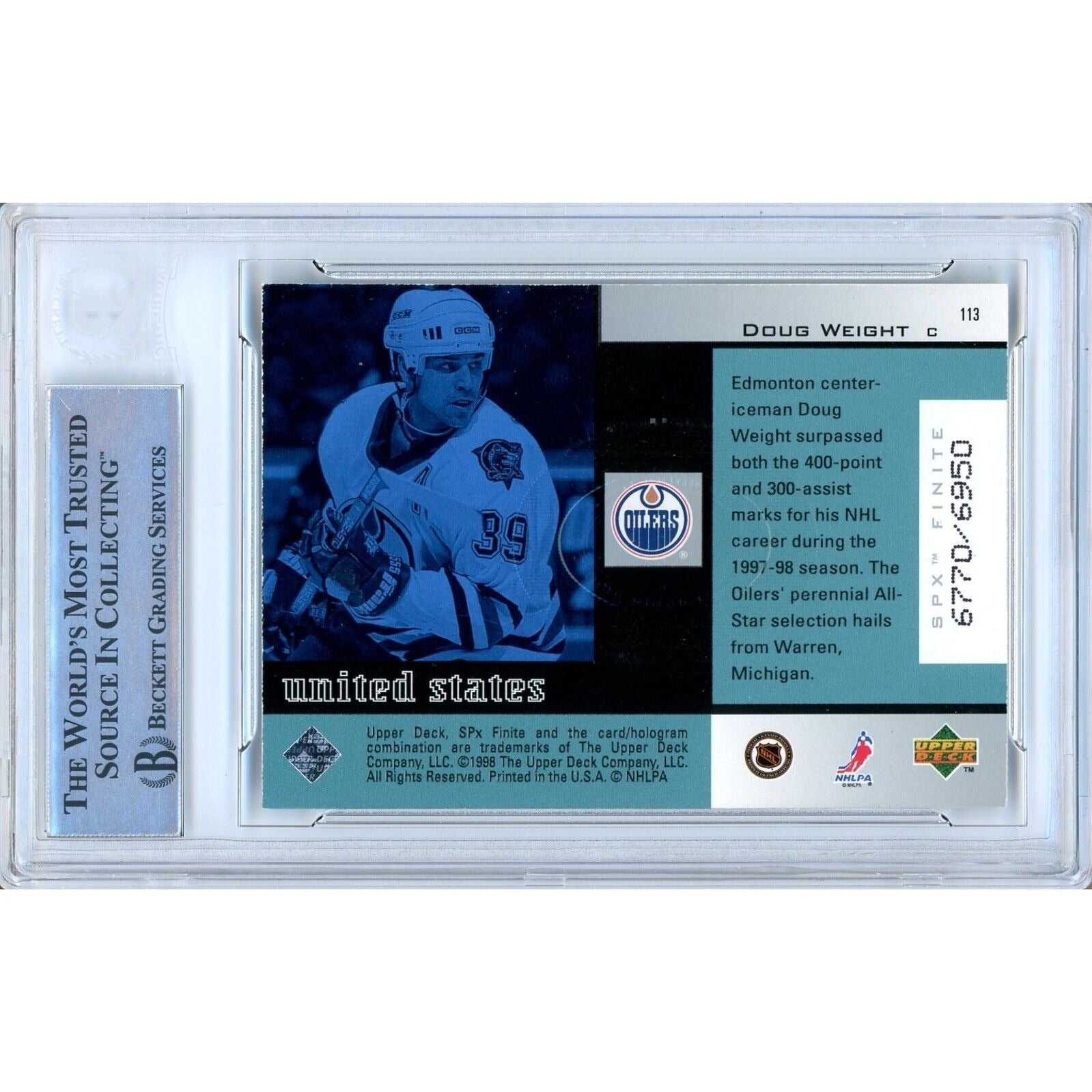 Doug Weight Edmonton Oilers auto trading card – authentication sticker – Beckett COA