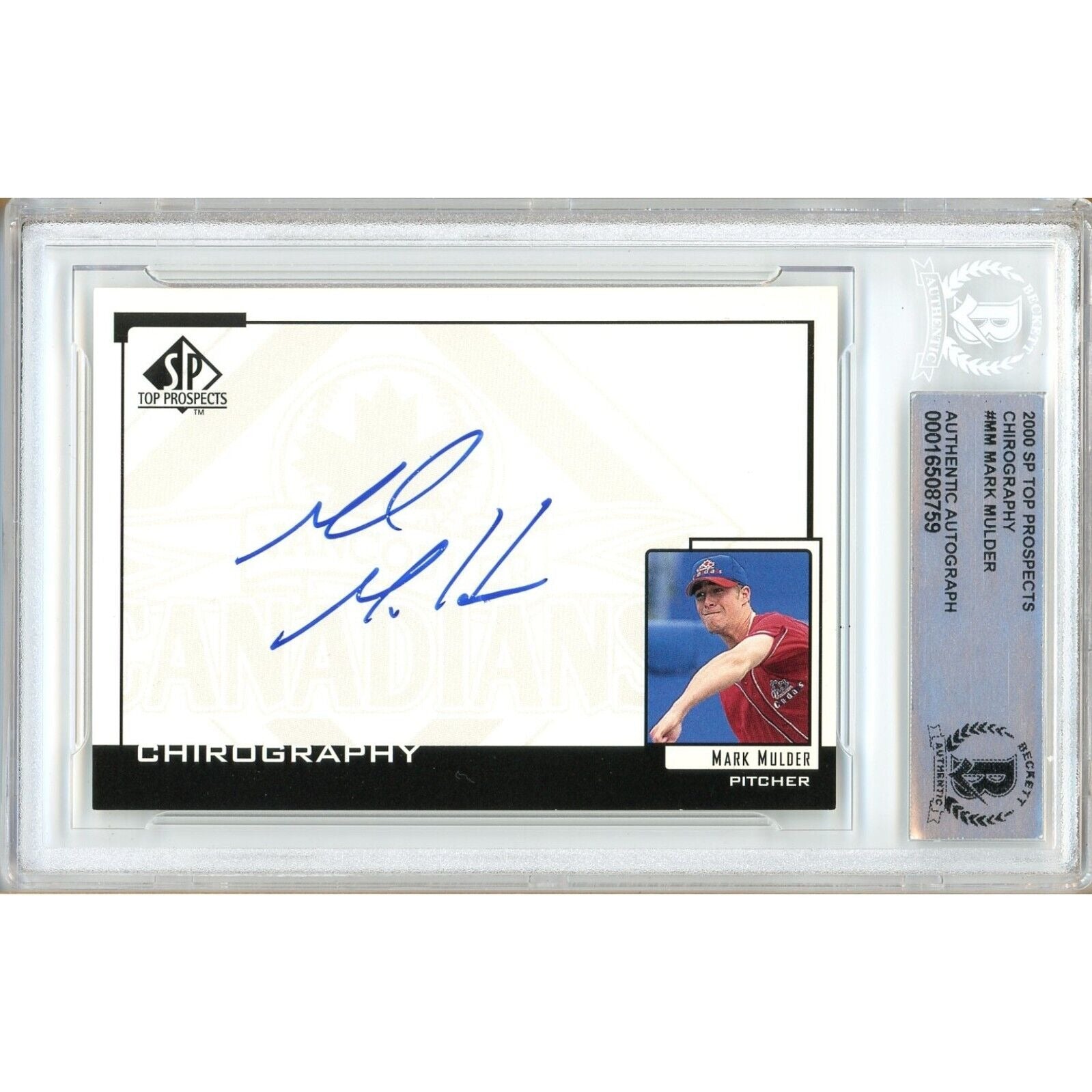 Mark Mulder Oakland Athletics autographed trading card – full view – Beckett COA