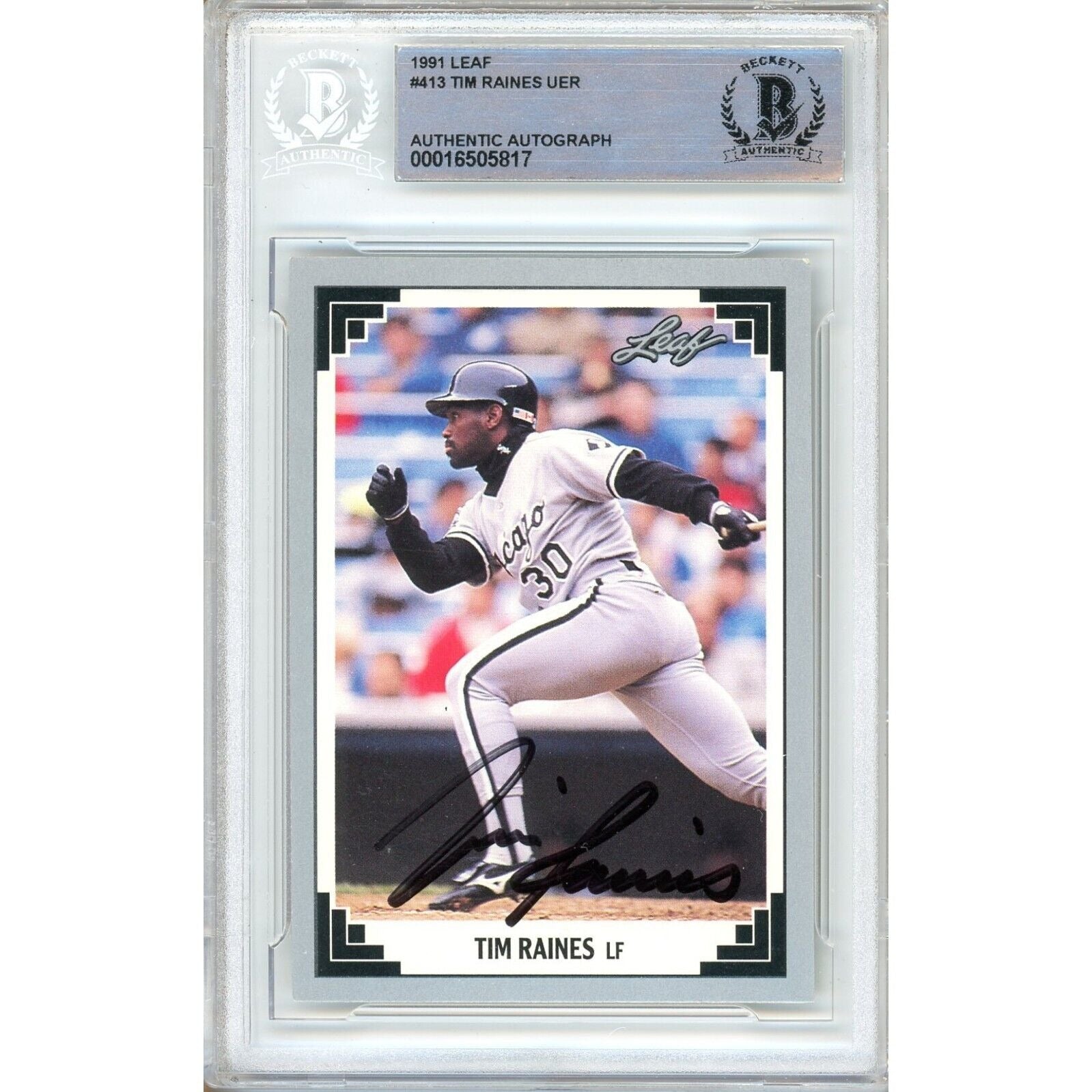 Tim Raines Chicago White Sox autographed trading card – full view – Beckett COA